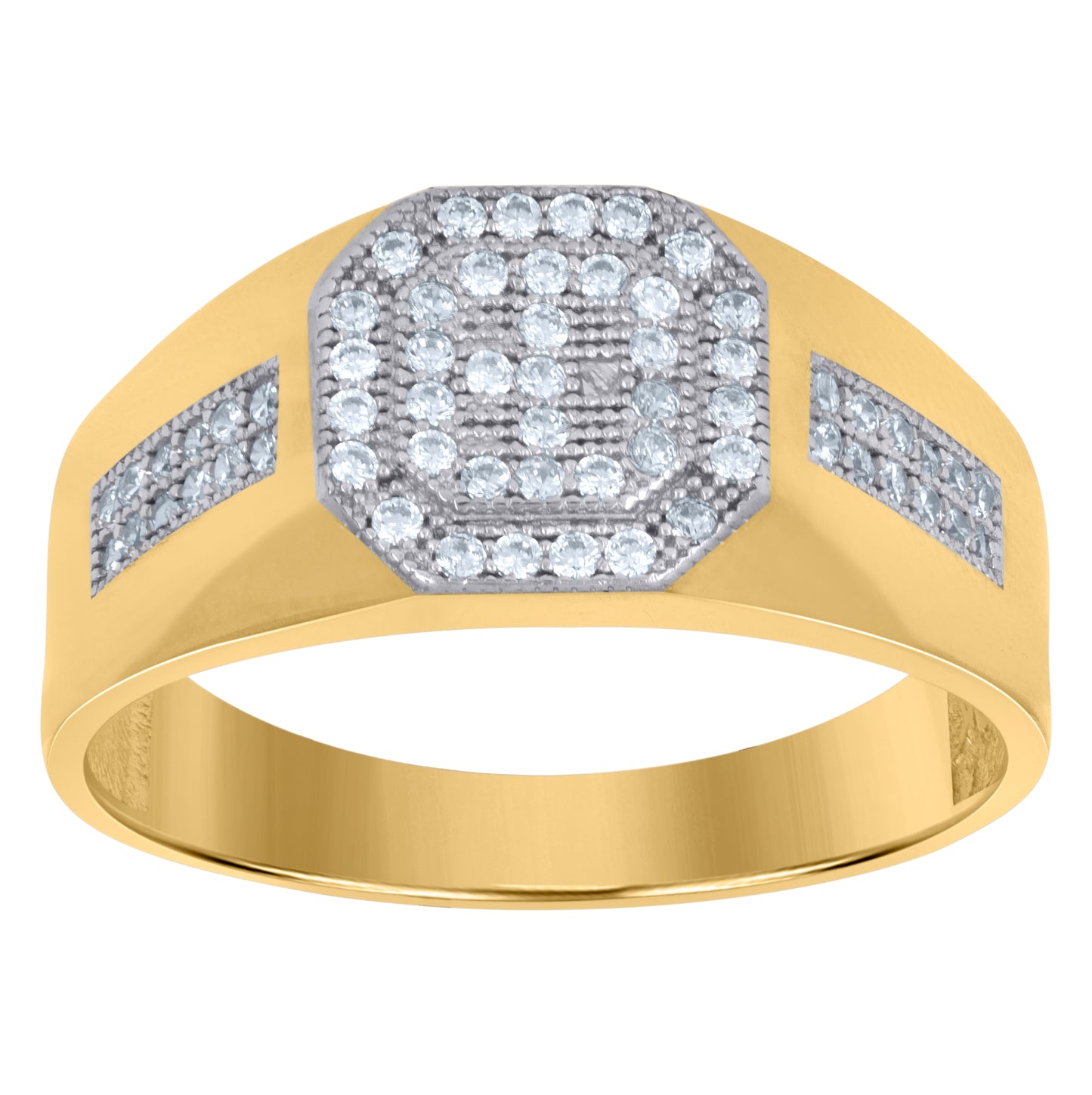 10K Two-Tone Gold Mens Round Cubic Zirconia Engagement Ring