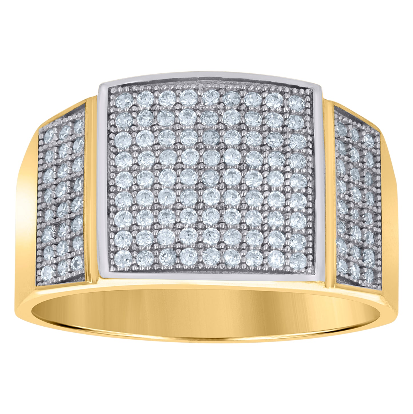 10K Two-Tone Gold Mens Round Cubic Zirconia Square Engagement Ring
