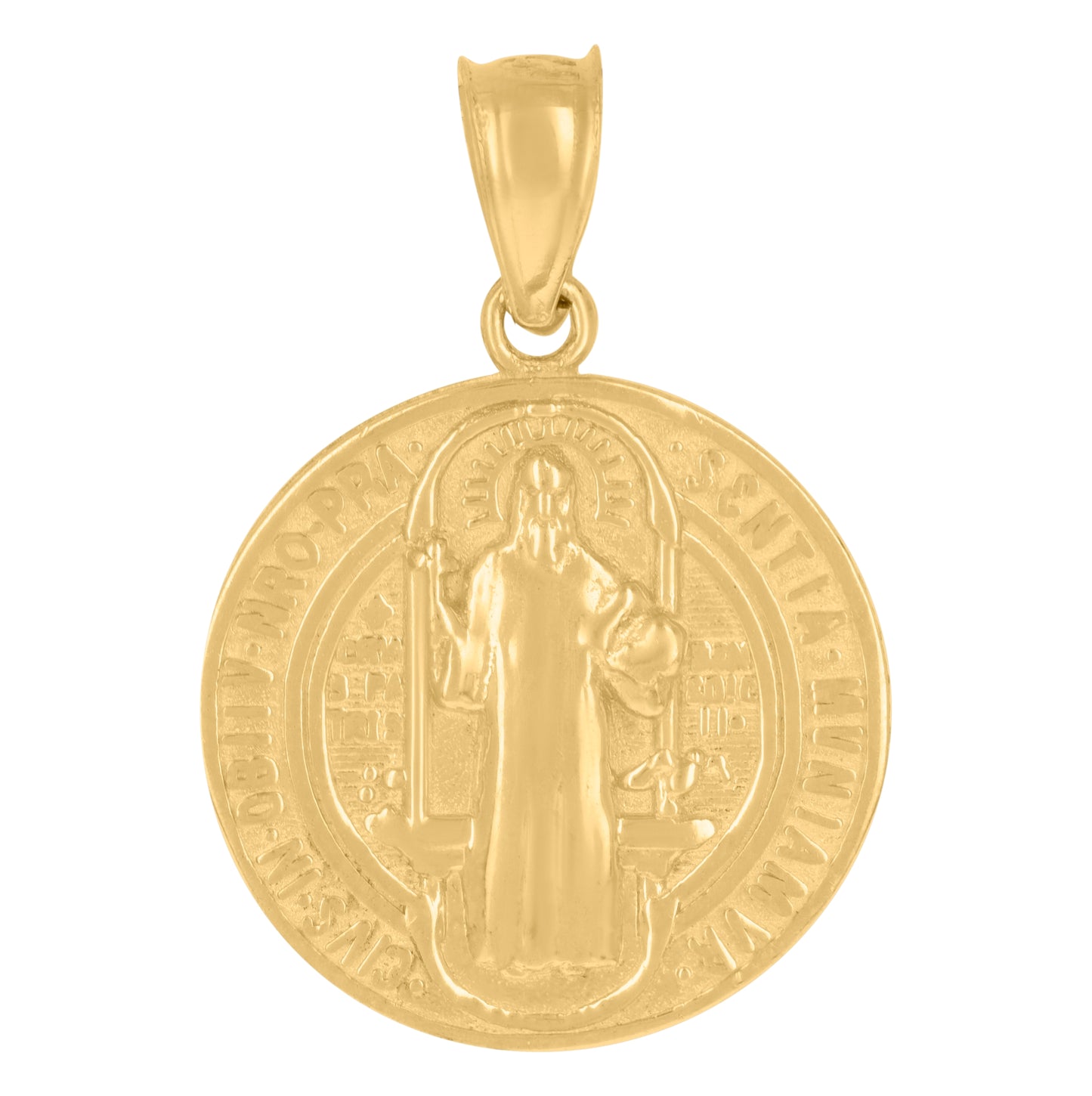 10K Yellow Gold Diamond-Cut Unisex Saint Benedict Religious Charm Pendant