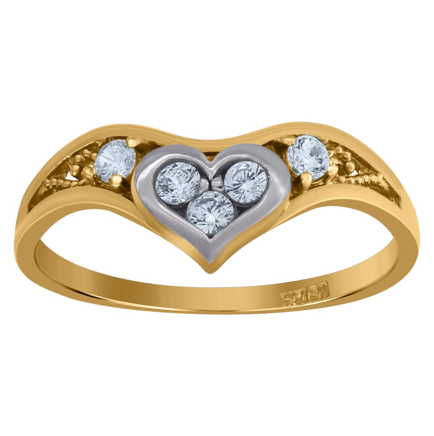 10K Gold Womens Two-Tone Cubic-Zirconia Heart Band Ring