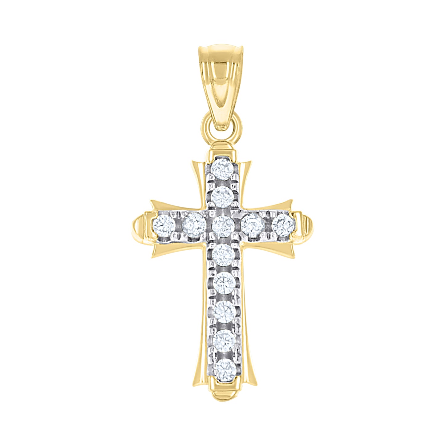 10K Gold Two-Tone Cubic-Zirconia Womens Cross Religious Charm Pendant