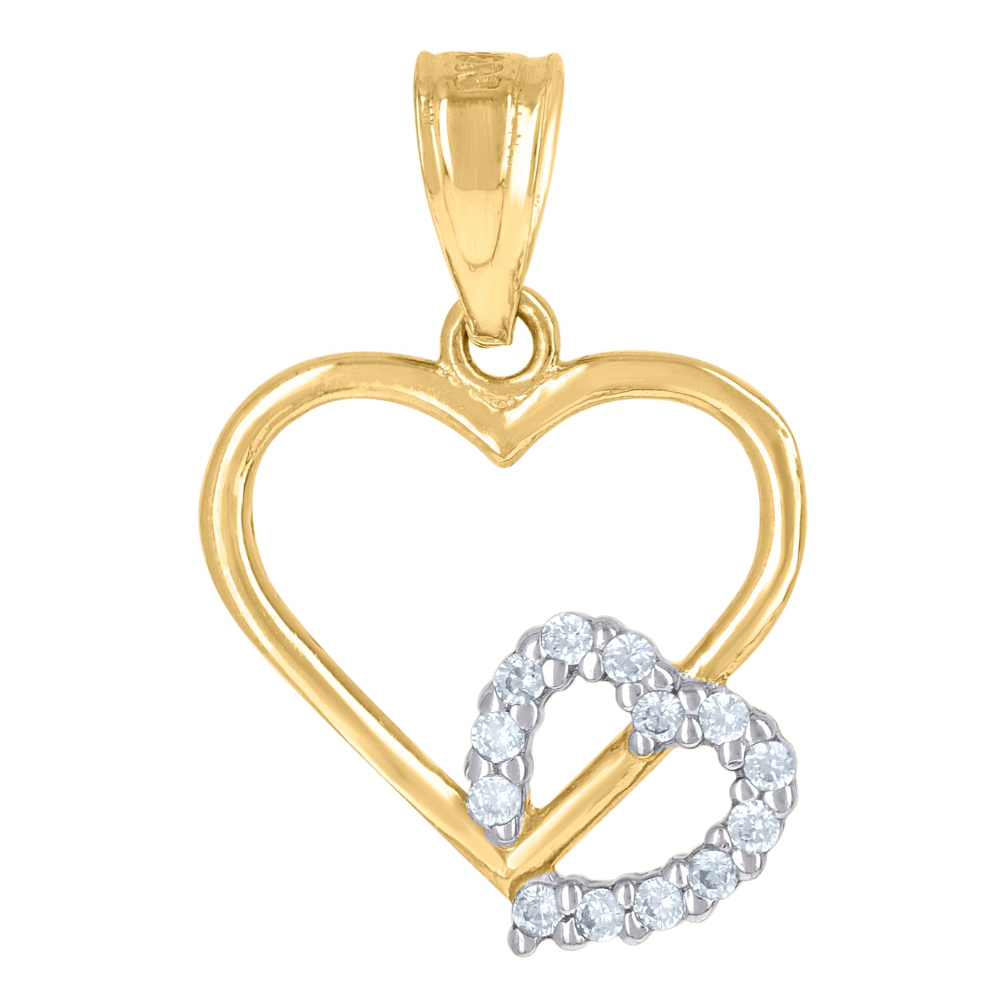 10K Two-Tone Gold Womens Cubic Zirconia Cubic-Zirconia Double Hearts Love Charm Pendant