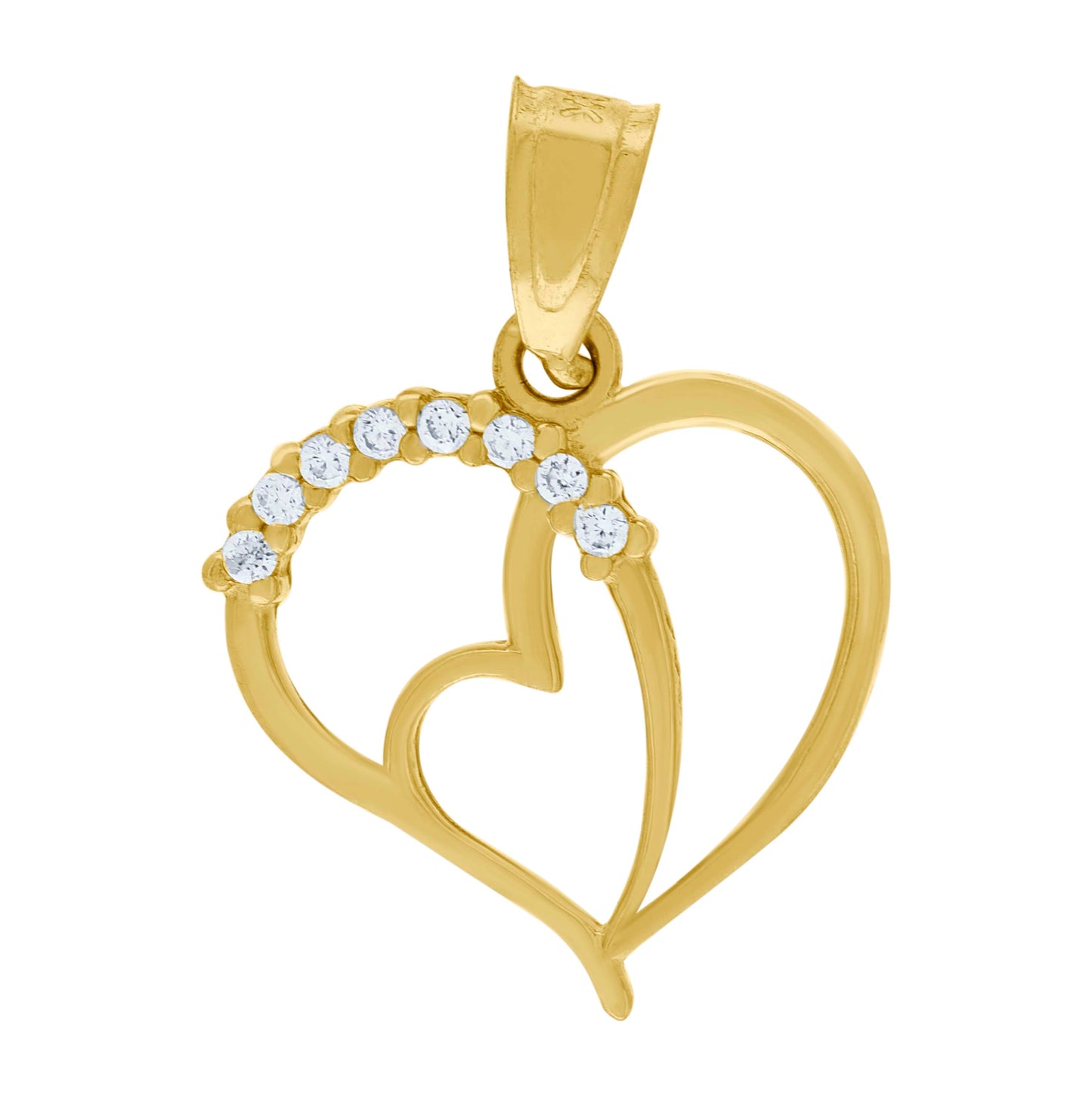 10K Two-Tone Gold Womens Cubic Zirconia Cubic-Zirconia Love Heart Charm Pendant