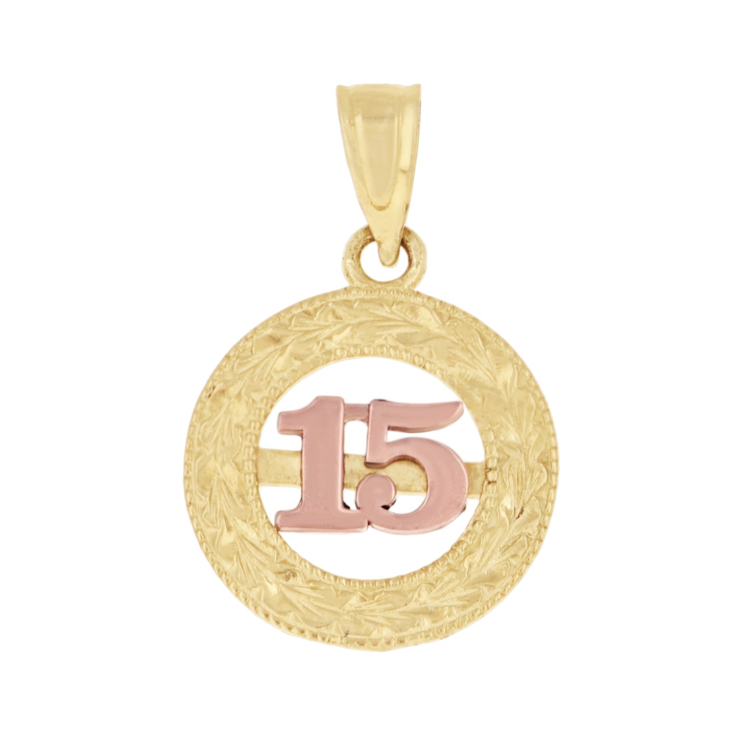 10K Gold Tri-Color Diamond-Cut Womens 15 Anos Quinceanera Charm Pendant