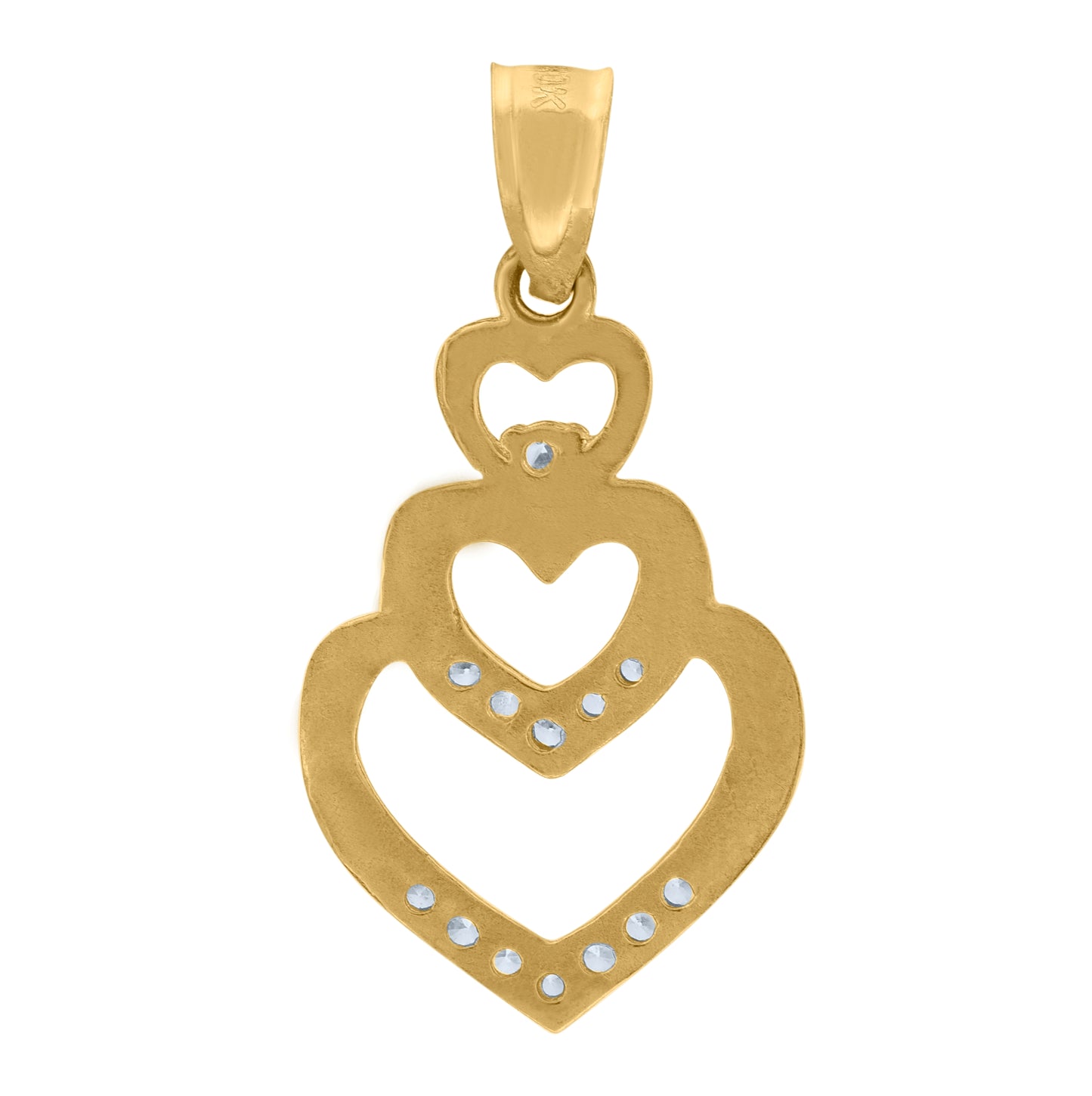10K Gold Two-Tone Cubic-Zirconia Womens Triple Heart Charm Pendant