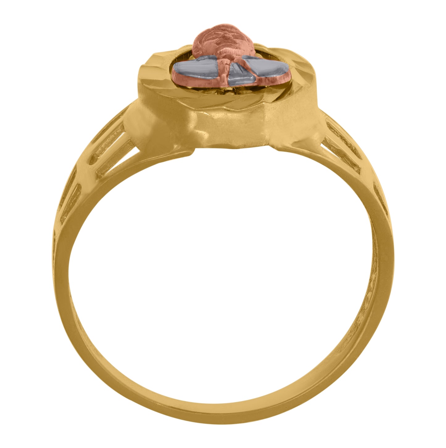 10K Tri-Color Gold Mens Cubic Zirconia Cubic-Zirconia Oval Religious Ring Size 7