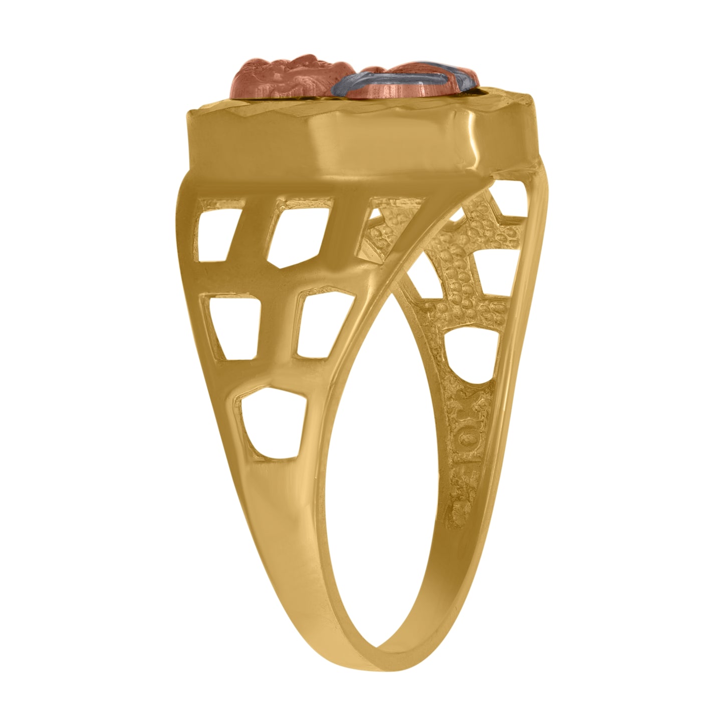 10K Tri-Color Gold Mens Cubic Zirconia Cubic-Zirconia Oval Religious Ring Size 7