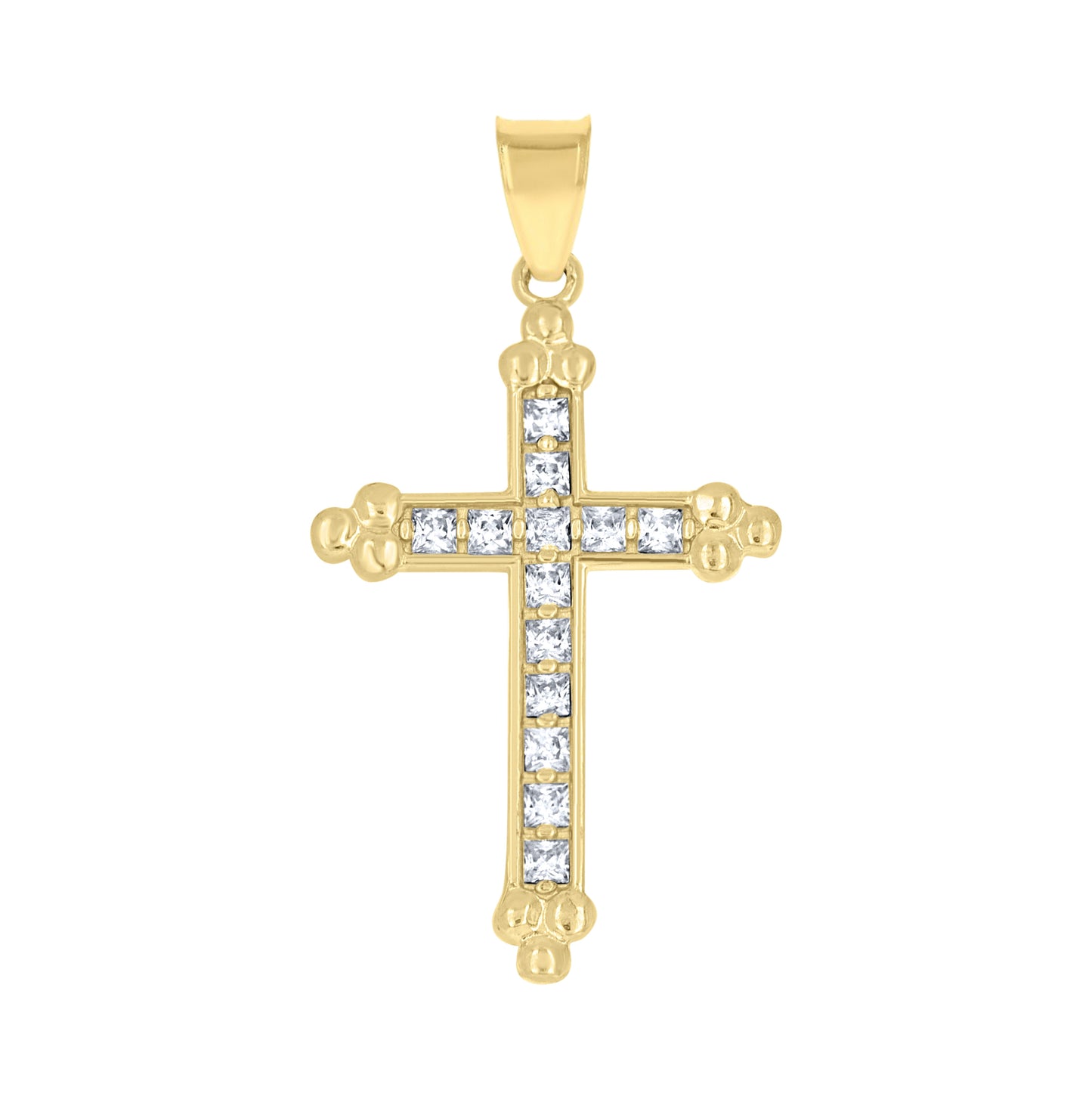 10K Yellow Gold Mens Women Cubic Zirconia Cubic-Zirconia Budded Cross Religious Charm Pendant