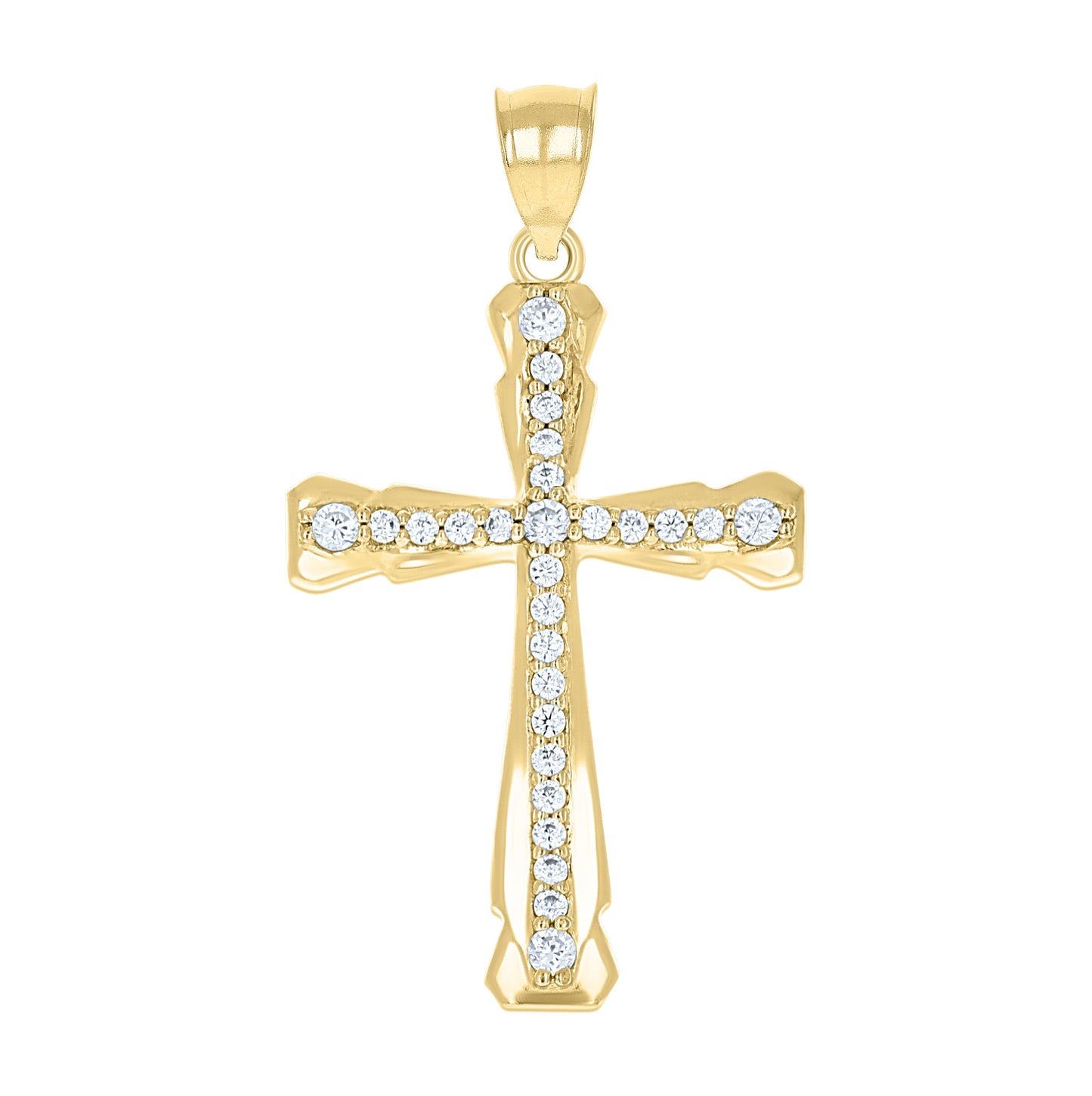 10K Gold Two-Tone Cubic-Zirconia Mens Cross Religious Charm Pendant