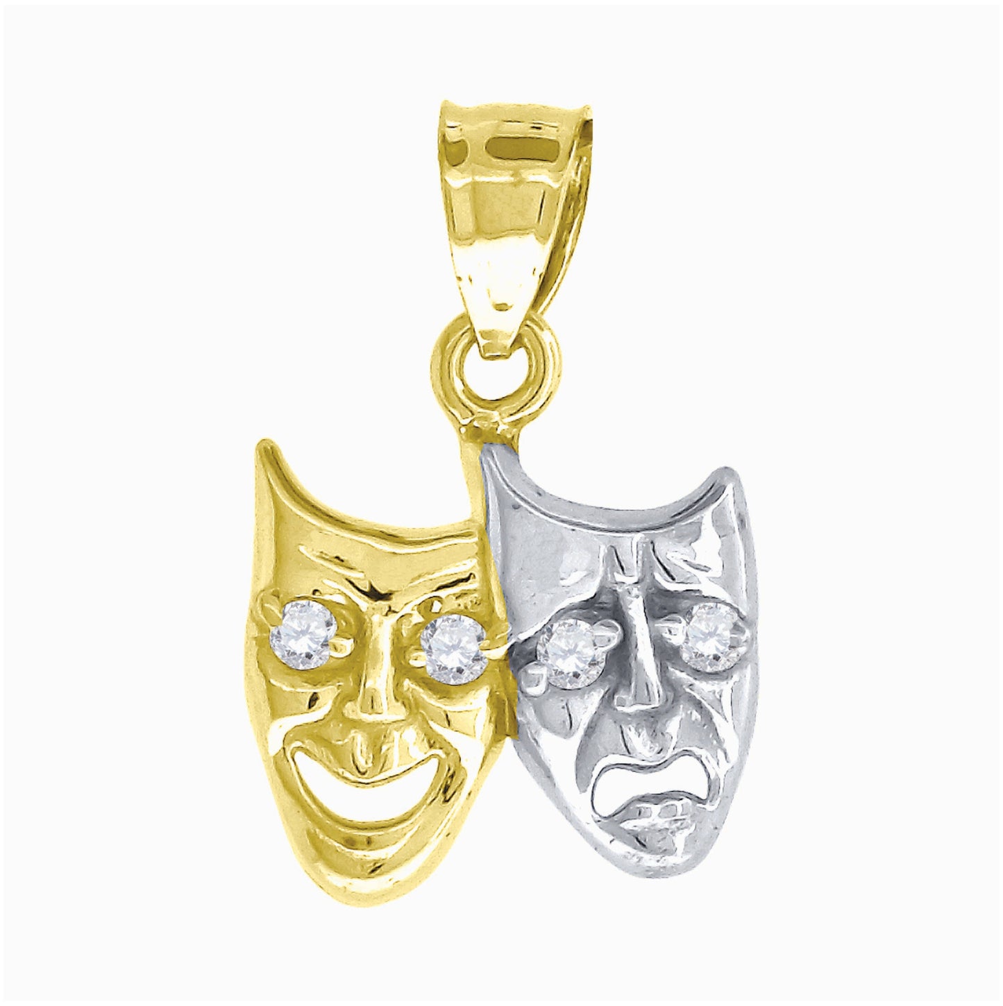 10K Two-Tone Gold Unisex Cubic Zirconia Cubic-Zirconia Comedy Tragedy Charm Pendant