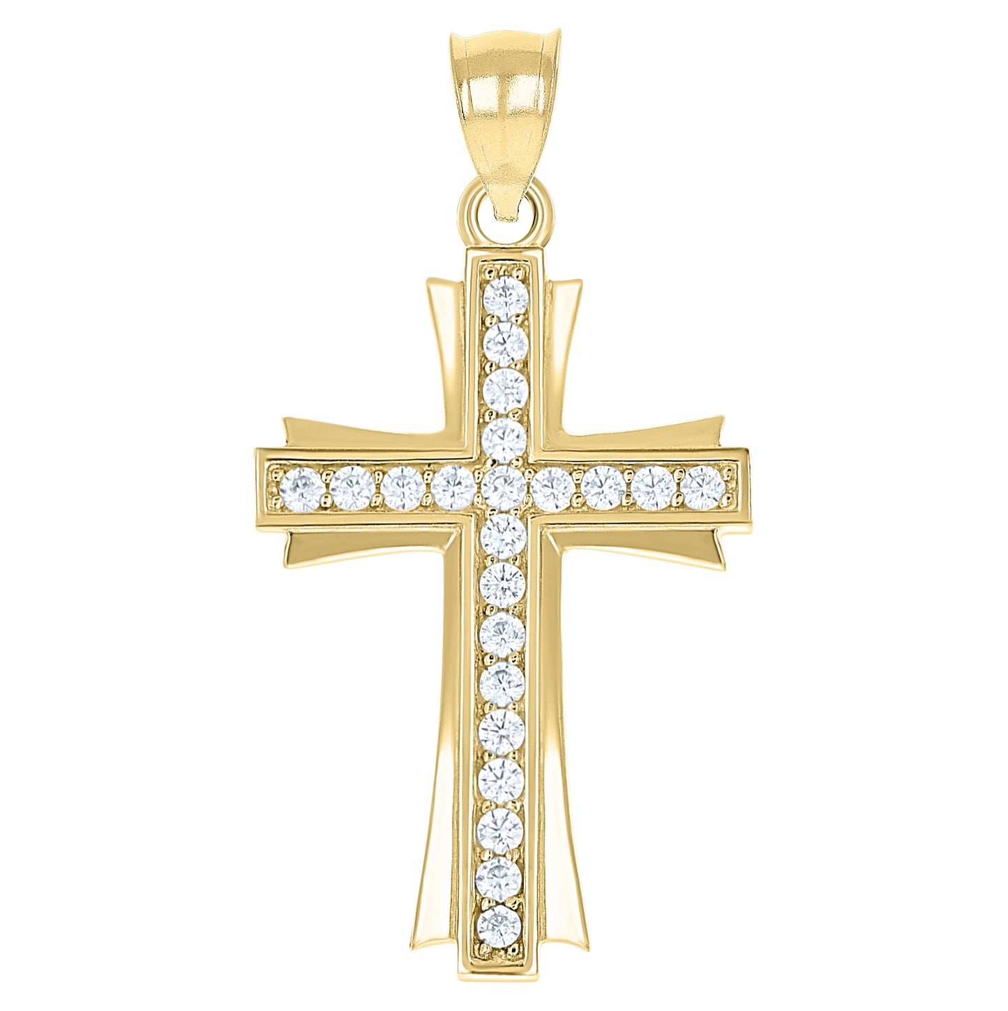 10K Gold Two-Tone Cubic-Zirconia Unisex Cross Religious Charm Pendant