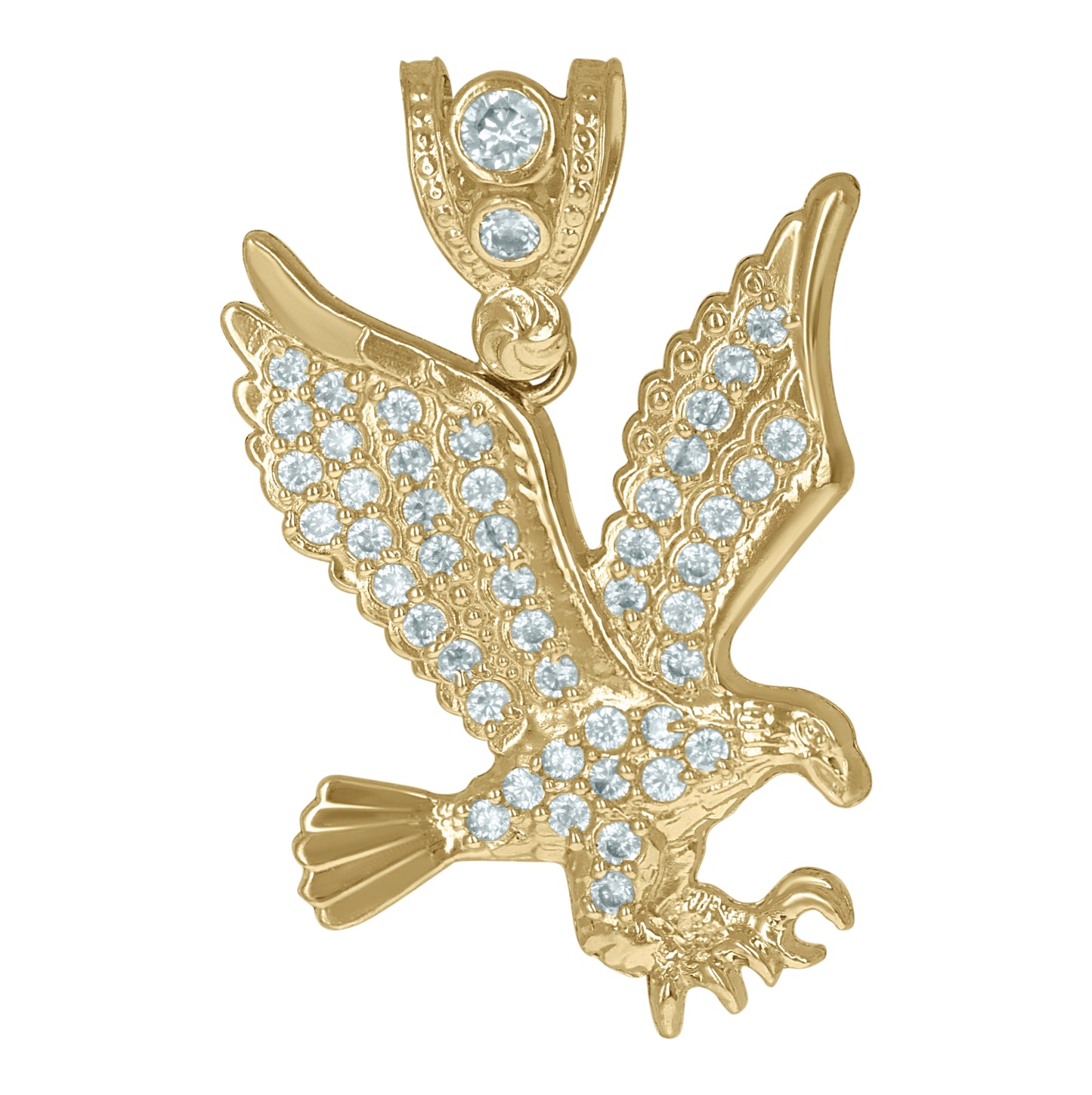 10K Yellow Gold Mens Cubic Zirconia Eagle Bird Patriotism Charm Pendant