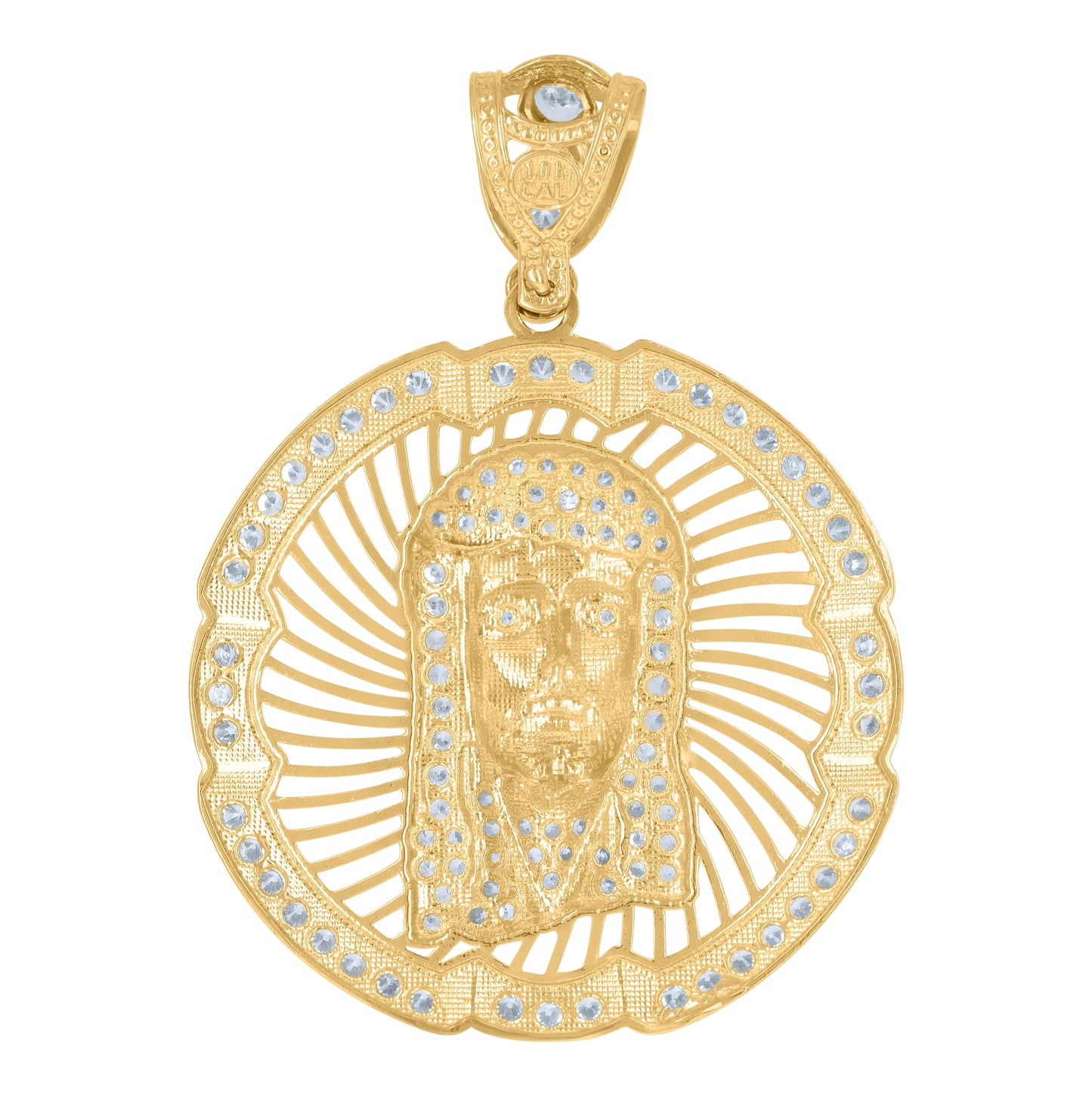 10K Yellow Gold Mens Cubic-Zirconia Medallion Jesus Religious Charm Pendant