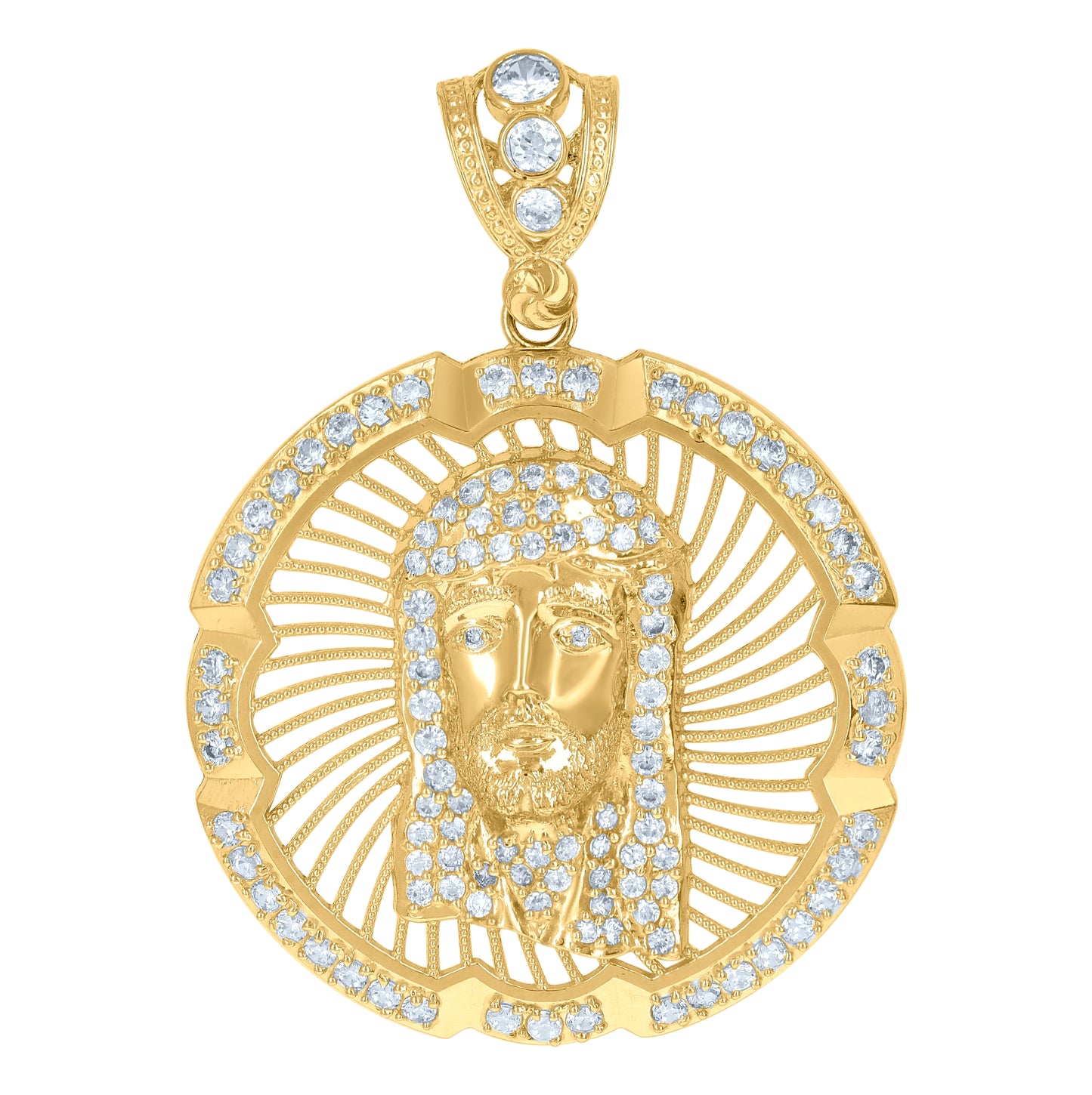 10K Yellow Gold Mens Cubic-Zirconia Medallion Jesus Religious Charm Pendant