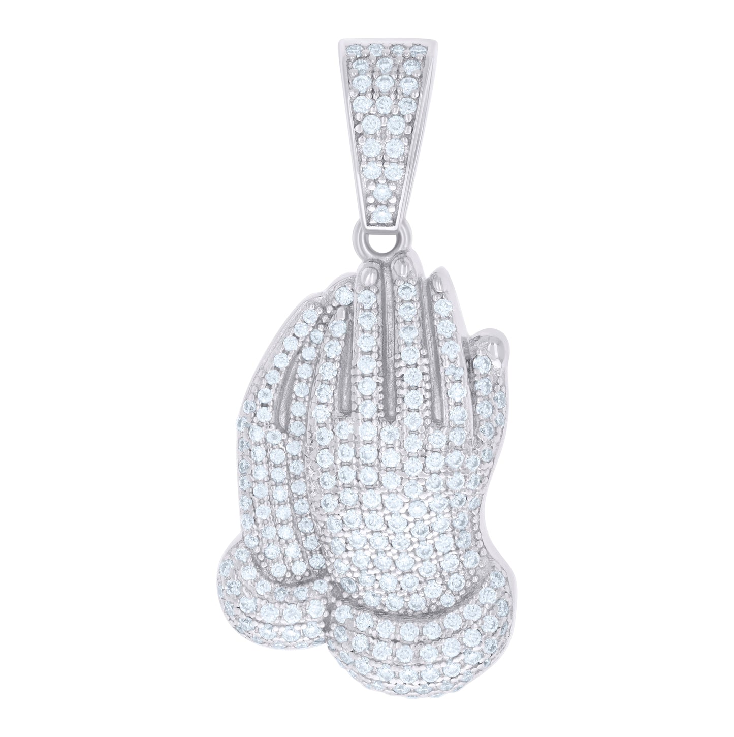 Sterling Silver Mens Cubic Zirconia Religious Praying Hands Charm Pendant