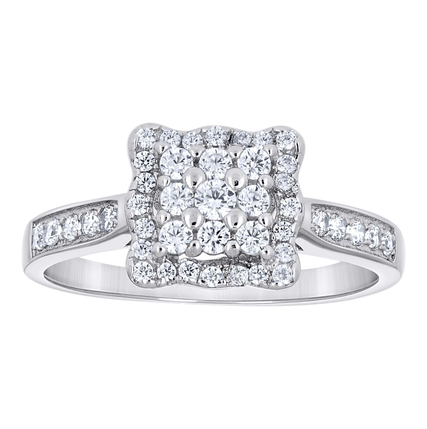 Sterling Silver Women's Cubic Zirconia Square Bridal Anniversary Engagement Wedding Ring