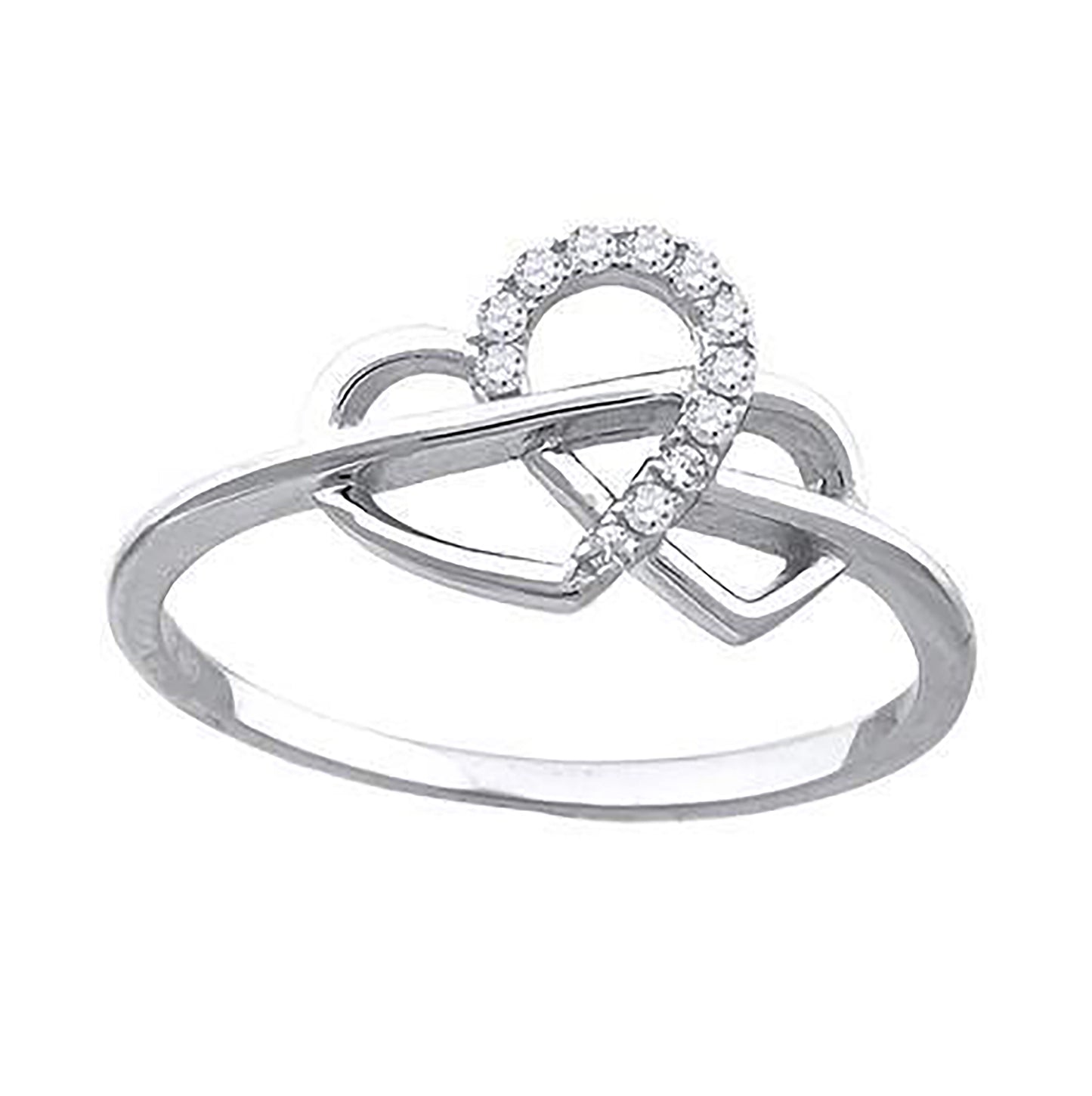 Sterling Silver Womens Cubic Zirconia Love & Heart Bridal Anniversary Wedding Engagement Band Ring