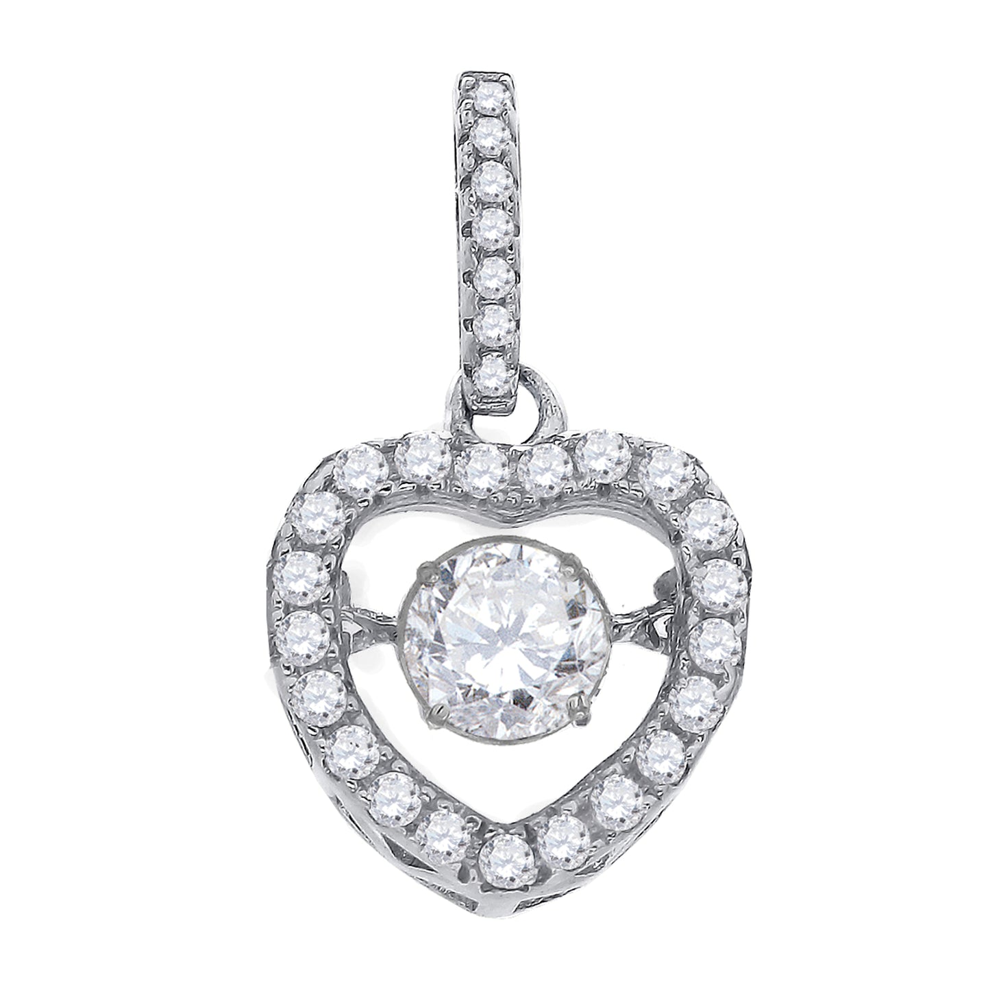 Sterling Silver Womens Cubic Zirconia Heart Charm Pendant