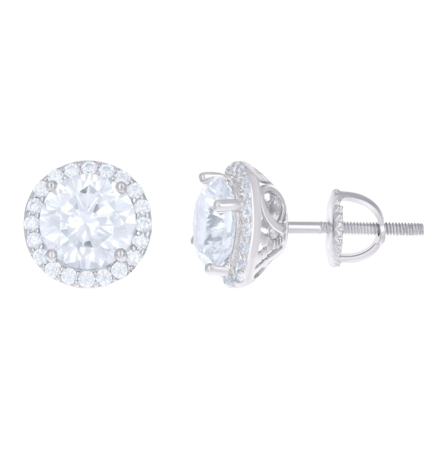 Sterling Silver Womens Cubic Zirconia Halo Round Stud Earrings