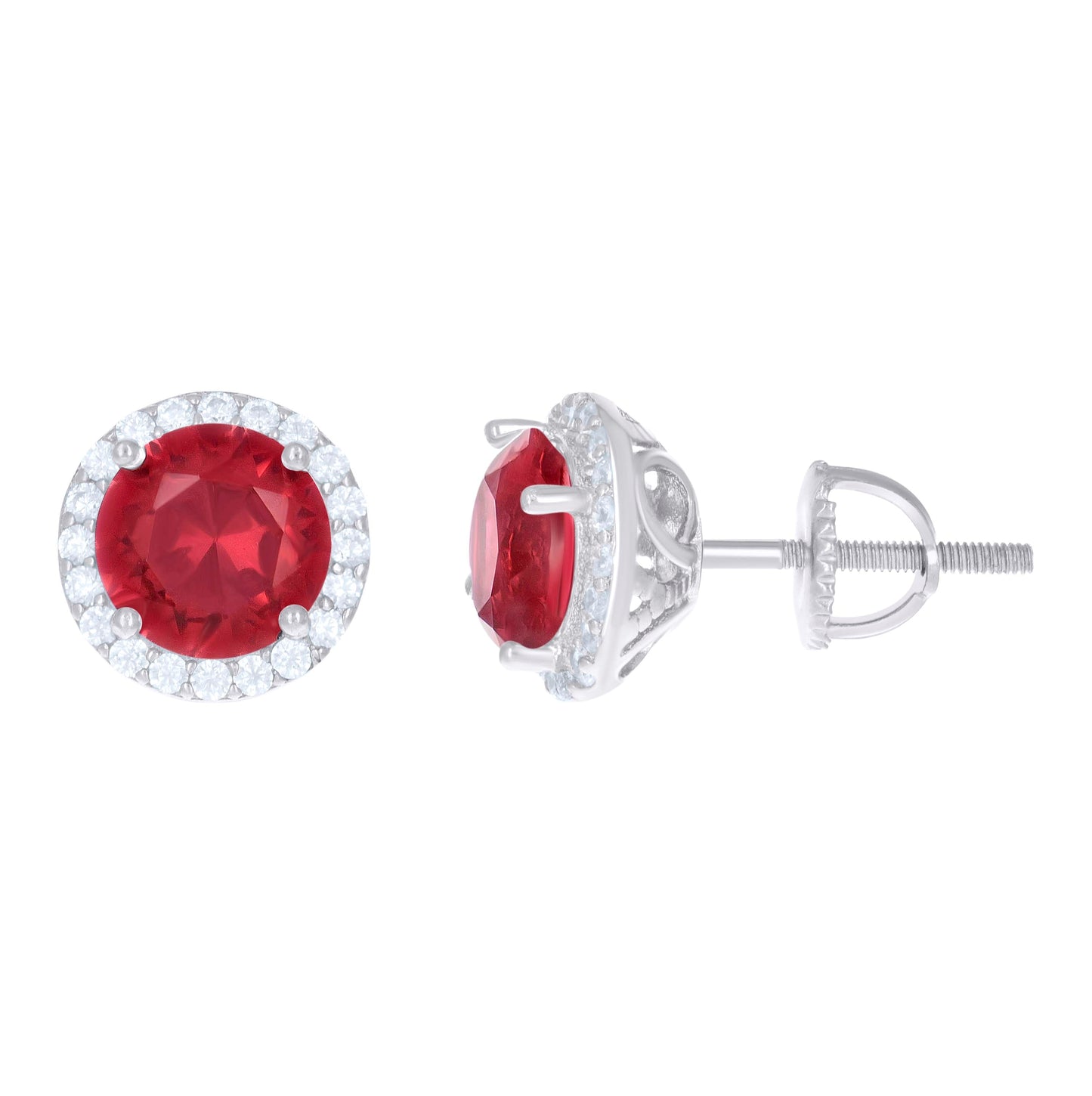 Sterling Silver Womens Cubic Zirconia Halo Round Stud Earrings