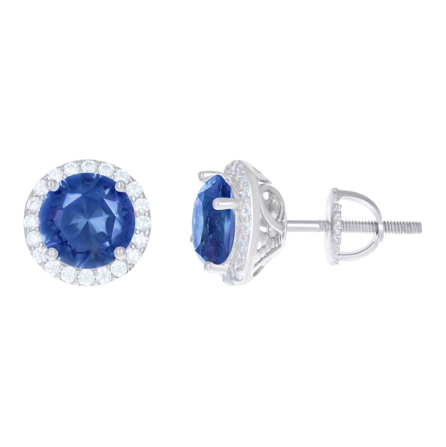 Sterling Silver Womens Cubic Zirconia Halo Round Stud Earrings