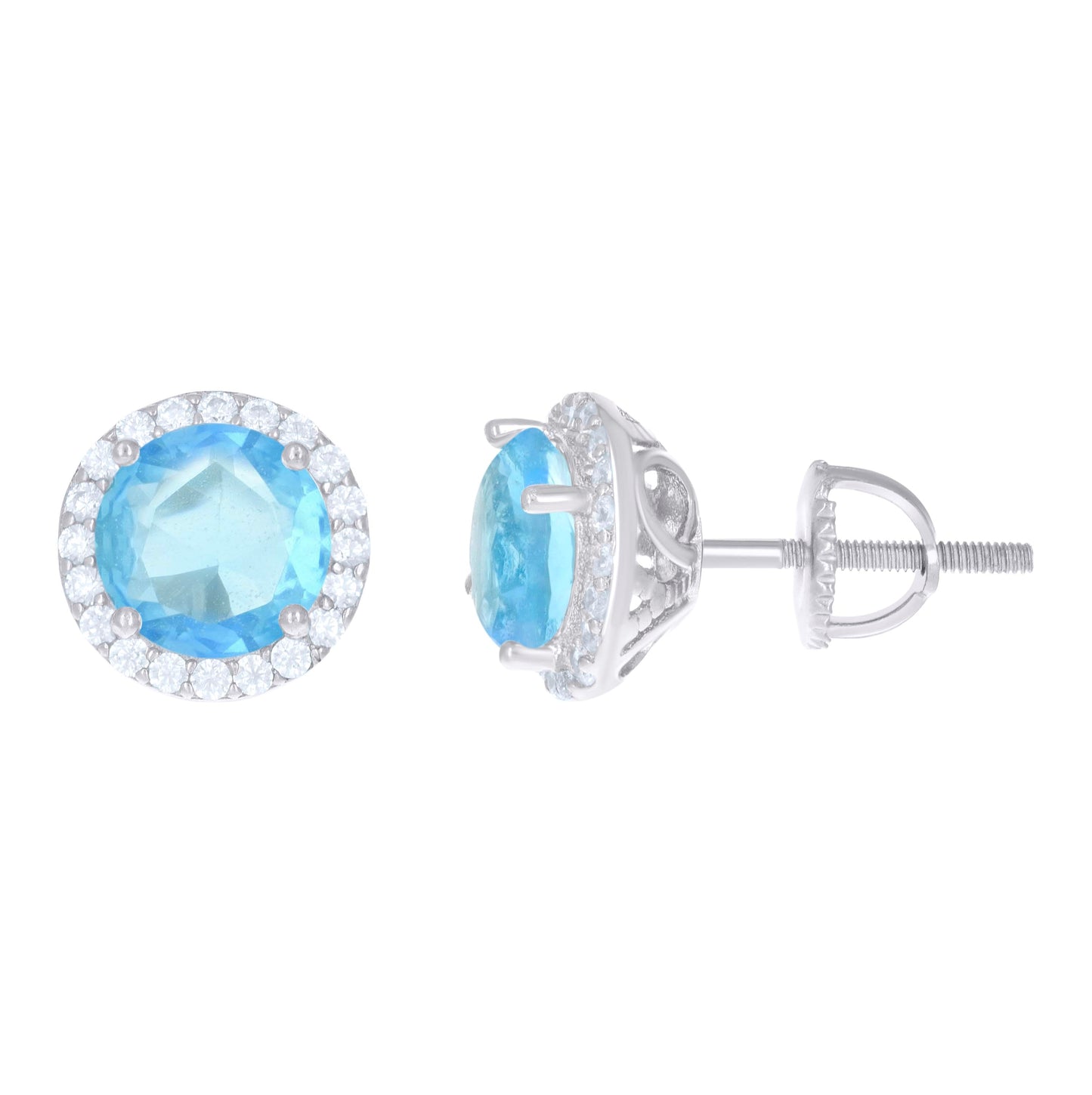 Sterling Silver Womens Cubic Zirconia Halo Round Stud Earrings