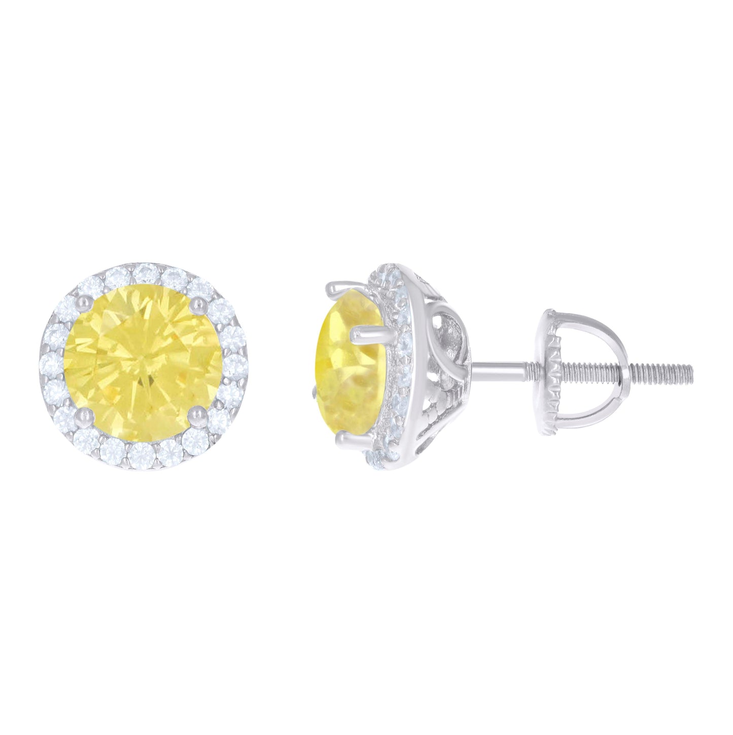Sterling Silver Womens Cubic Zirconia Halo Round Stud Earrings