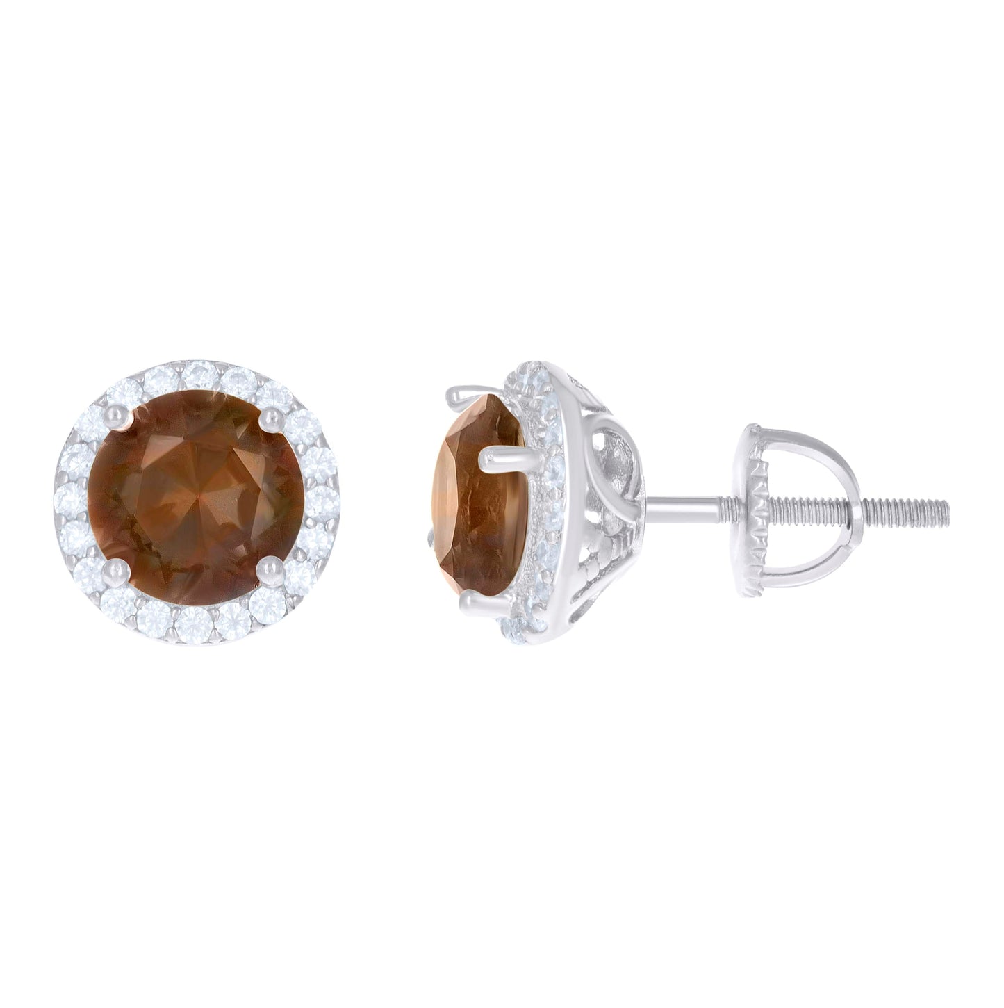 Sterling Silver Womens Cubic Zirconia Halo Round Stud Earrings