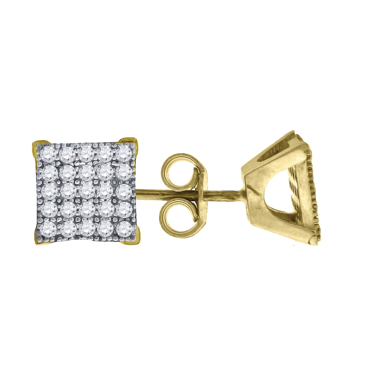 10K Gold Two-Tone Cubic-Zirconia Mens Square 7.1mm X 7.1mm Push Back Studs