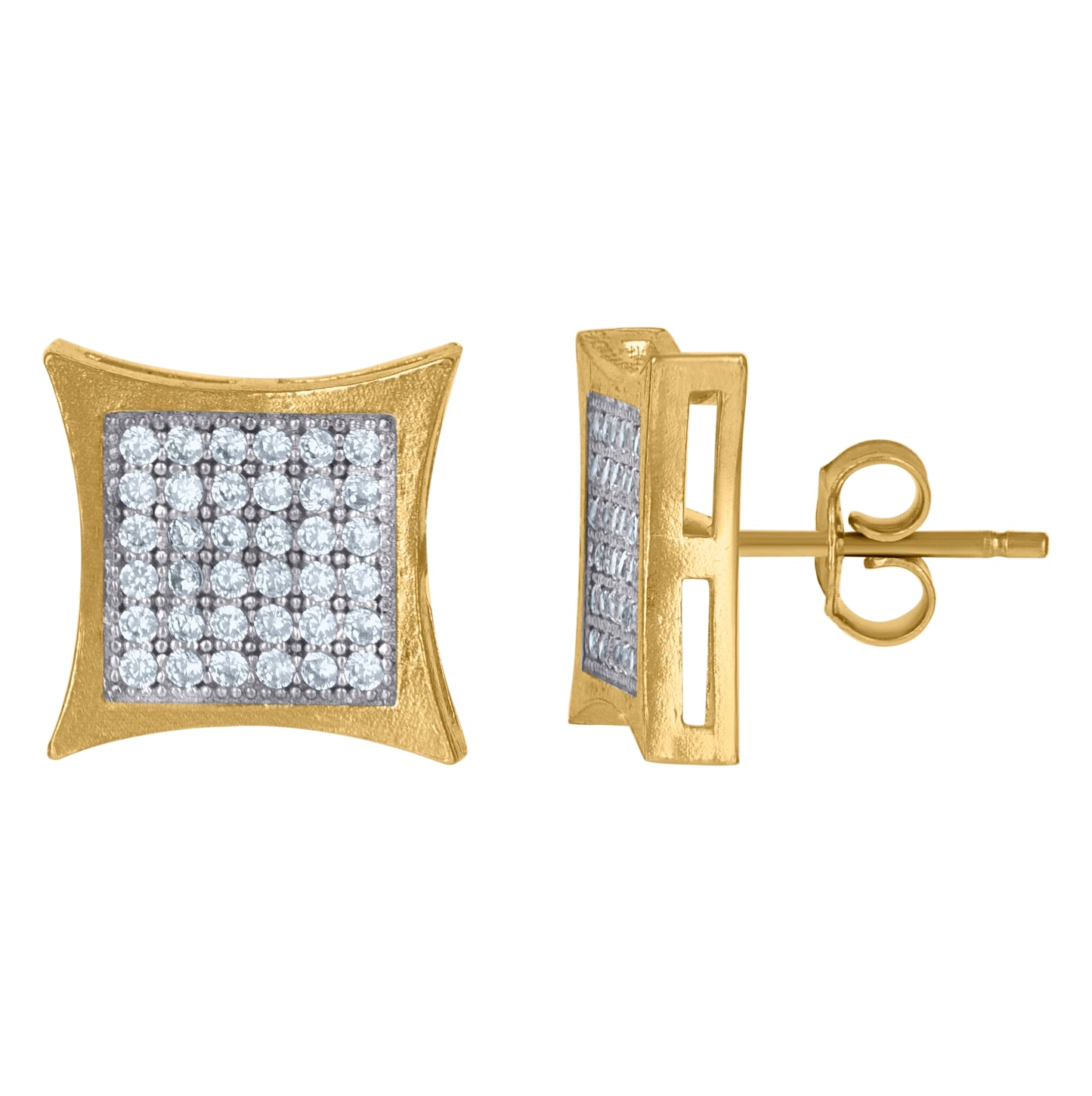 10K Gold Two-Tone Cubic-Zirconia Mens Kite 11.5mm X 11.5mm Push Back Studs