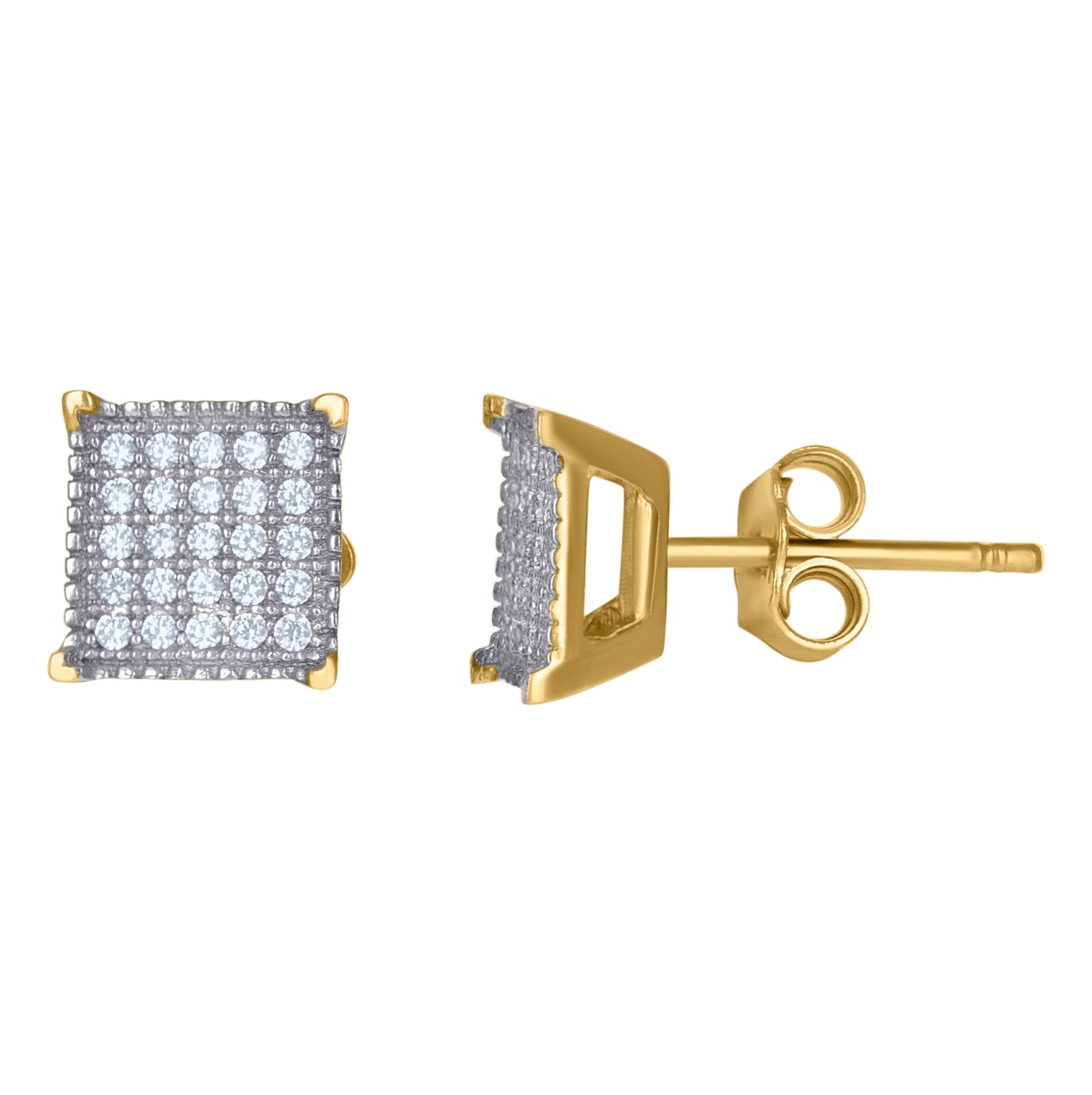 10K Two-Tone Gold Mens Cubic Zirconia Cubic-Zirconia Square Stud Earrings