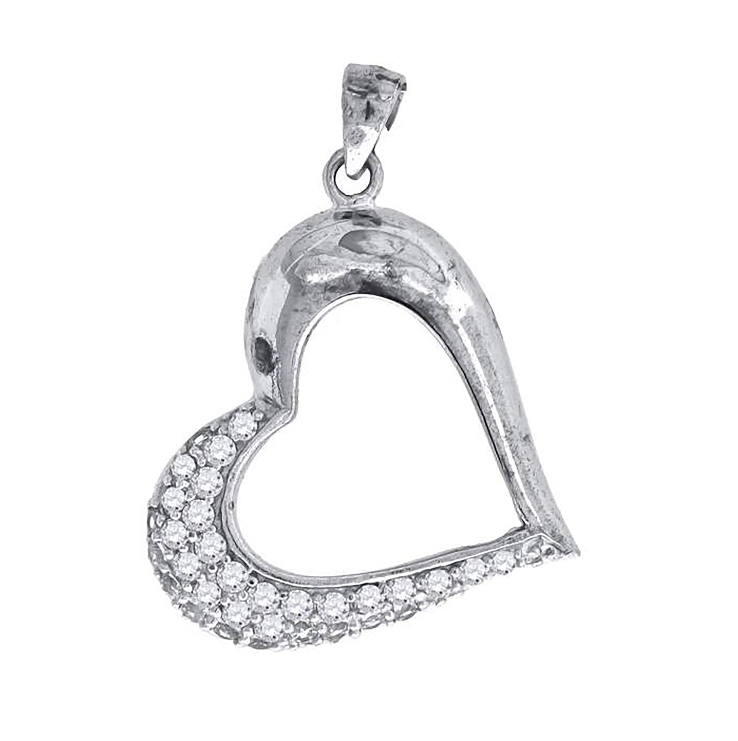 Sterling Silver Womens Cubic-Zirconia Heart Charm Pendant
