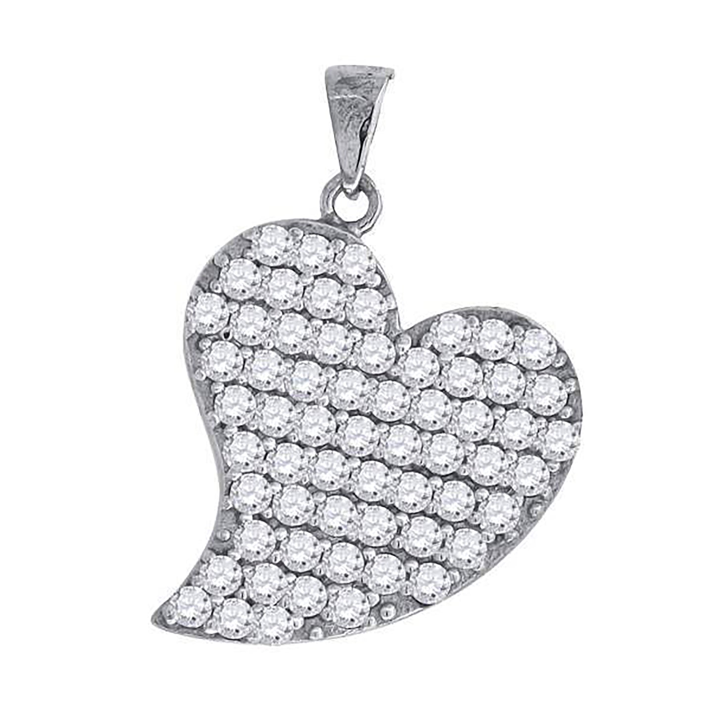 Sterling Silver Womens Cubic-Zirconia Heart Charm Pendant