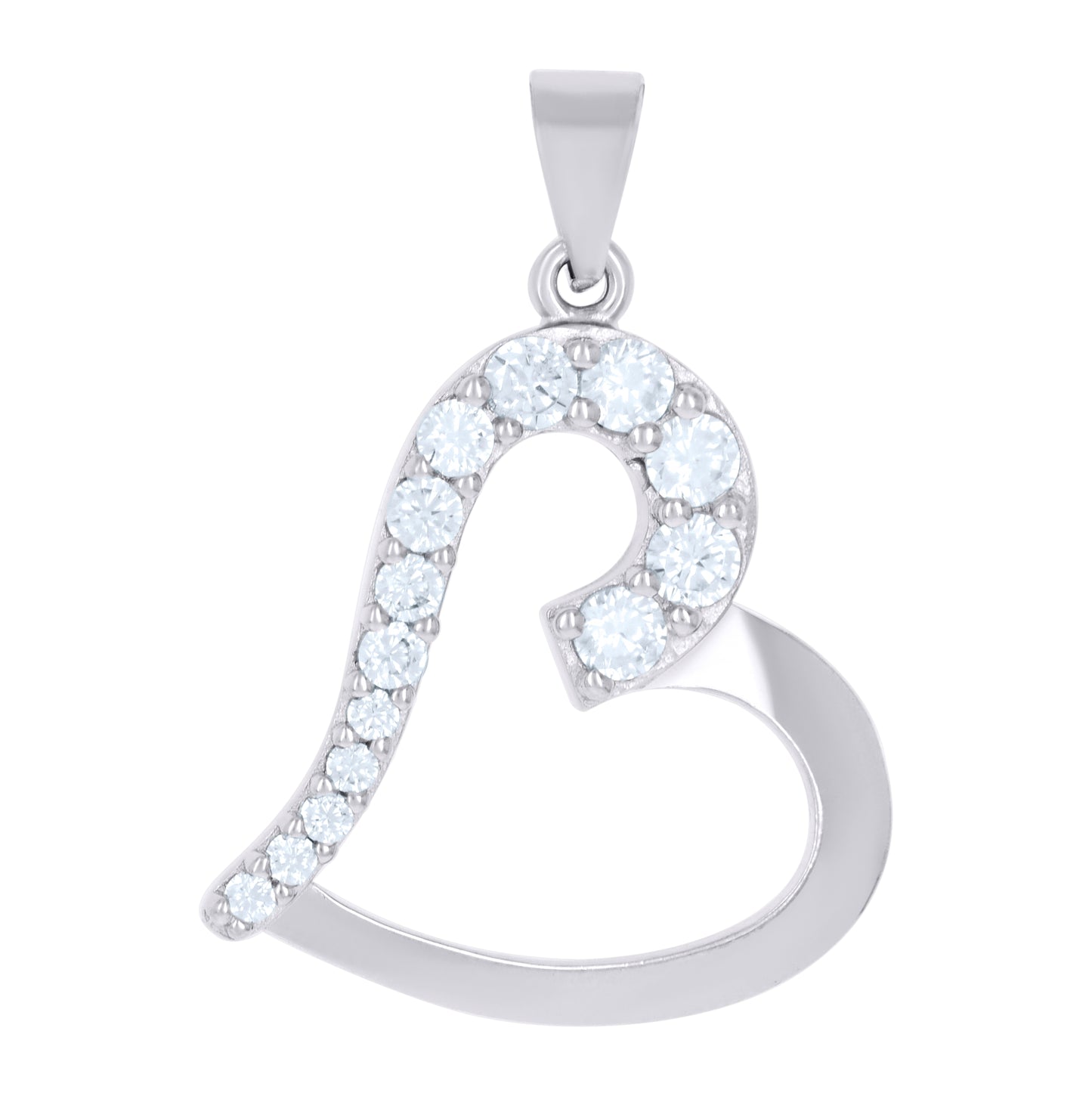 Sterling Silver Womens Cubic-Zirconia Heart Charm Pendant