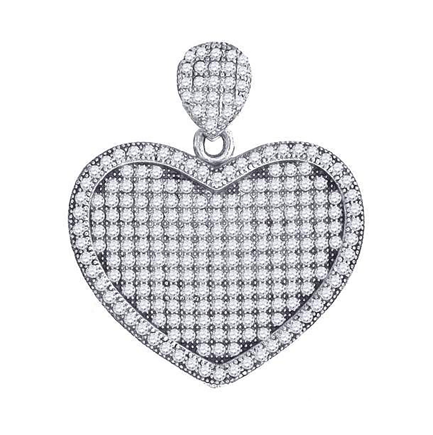 Sterling Silver Womens Cubic-Zirconia Heart Charm Pendant