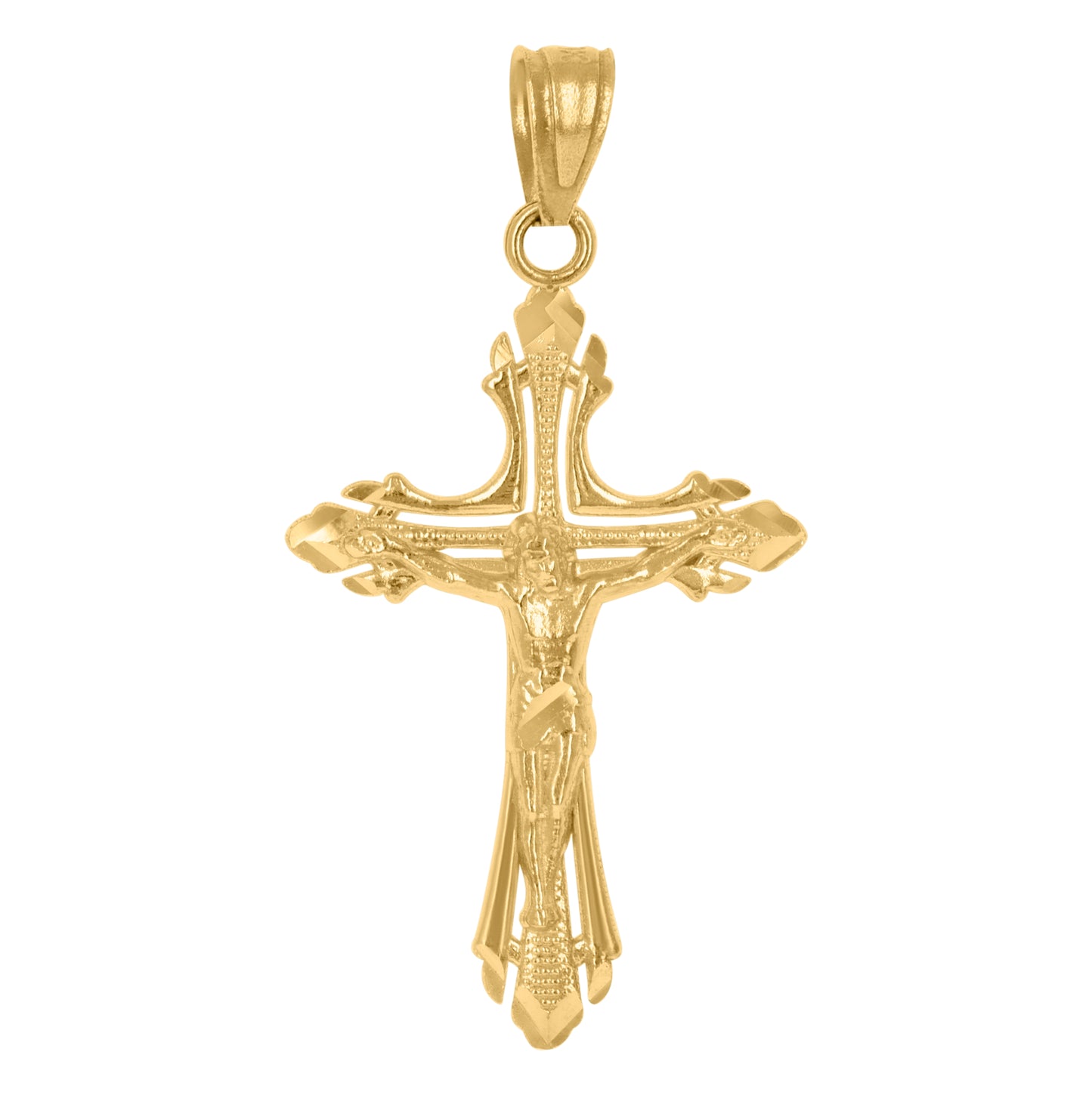 10K Yellow Gold Diamond-Cut Mens Cross Crucifix Religious Charm Pendant