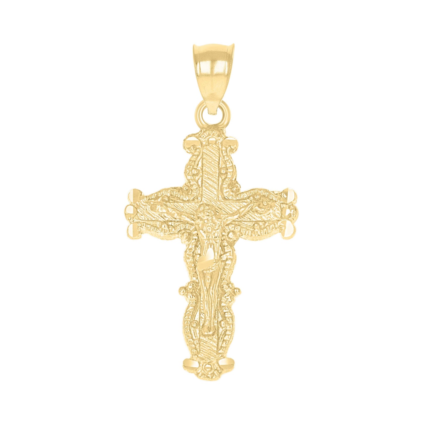 10K Yellow Gold Diamond-Cut Mens Cross Crucifix Religious Charm Pendant