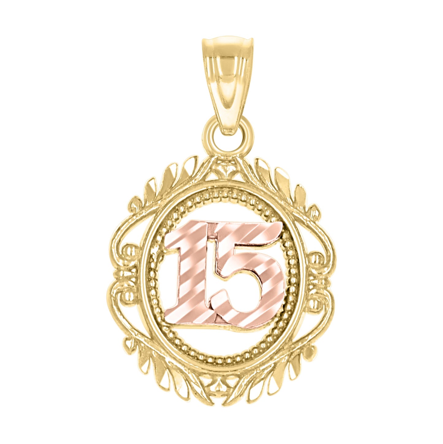 10K Two-Tone Gold Womens Sweet 15 Anos Quinceanera Charm Pendant