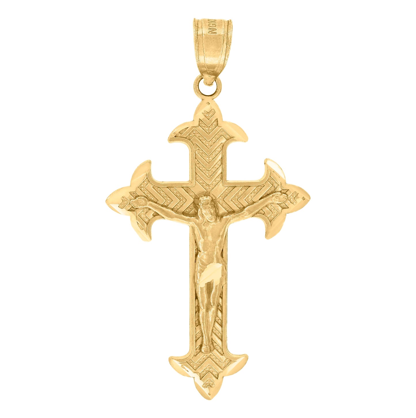 10K Yellow Gold Diamond-Cut Unisex Cross Crucifix Religious Charm Pendant