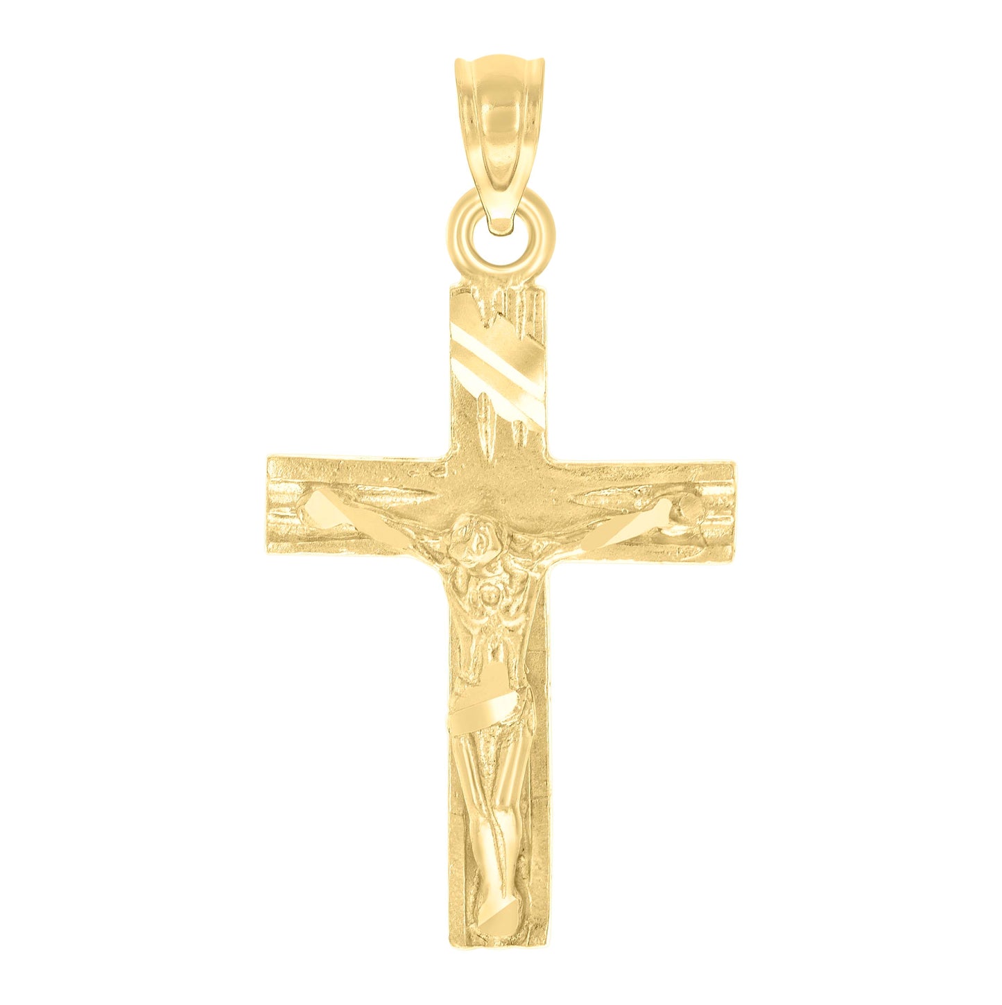10K Yellow Gold Diamond-Cut Unisex Cross Crucifix Religious Charm Pendant