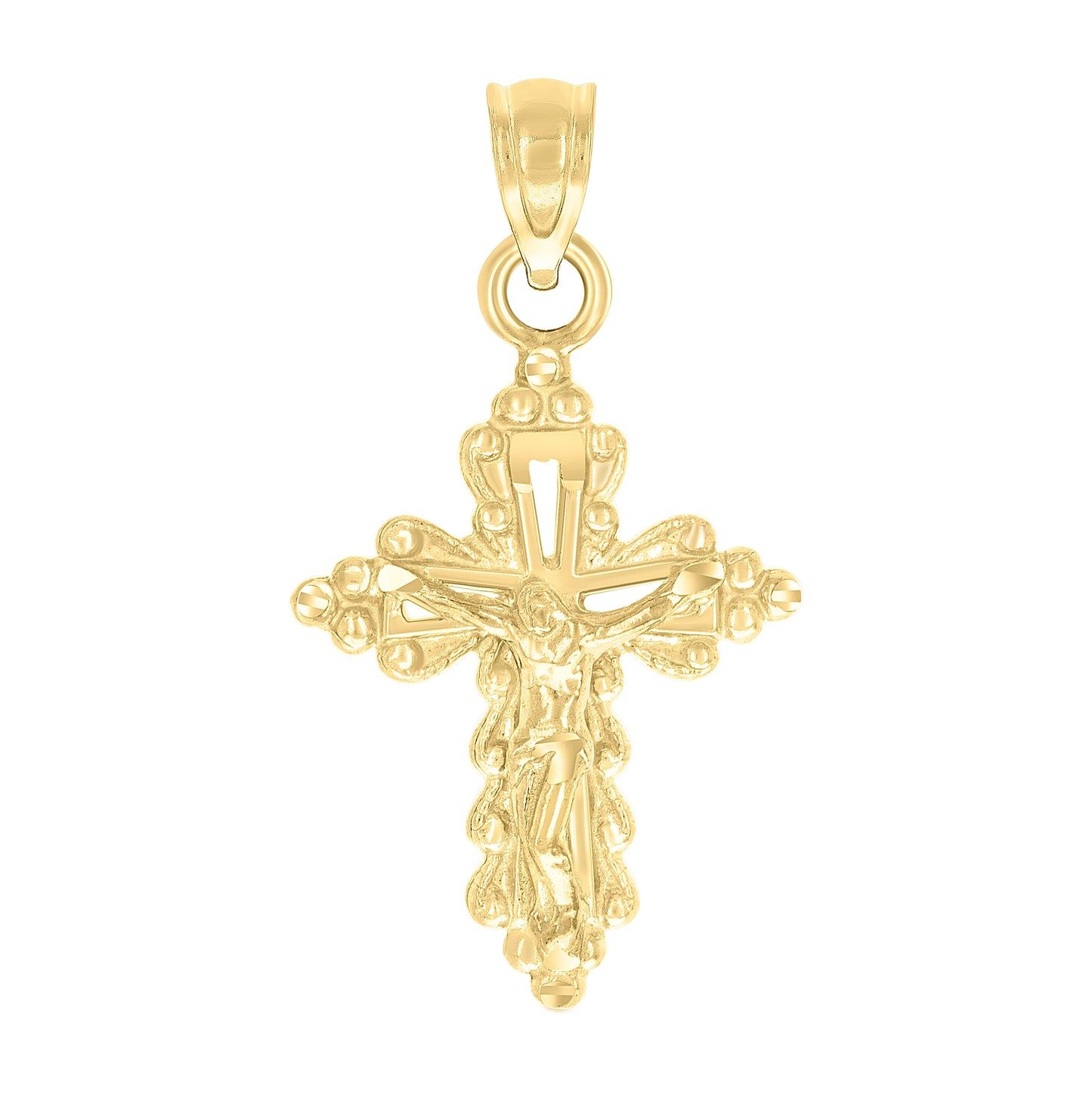 10K Yellow Gold Diamond-Cut Unisex Cross Crucifix Religious Charm Pendant