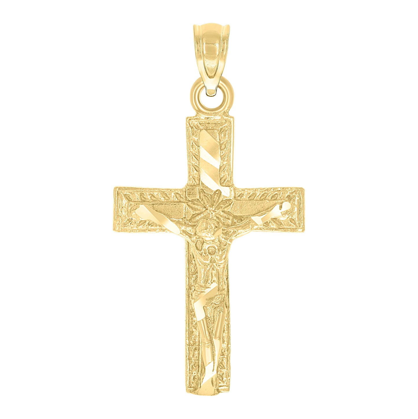 10K Yellow Gold Mens Textured Crucifix Cross Religious Charm Pendant