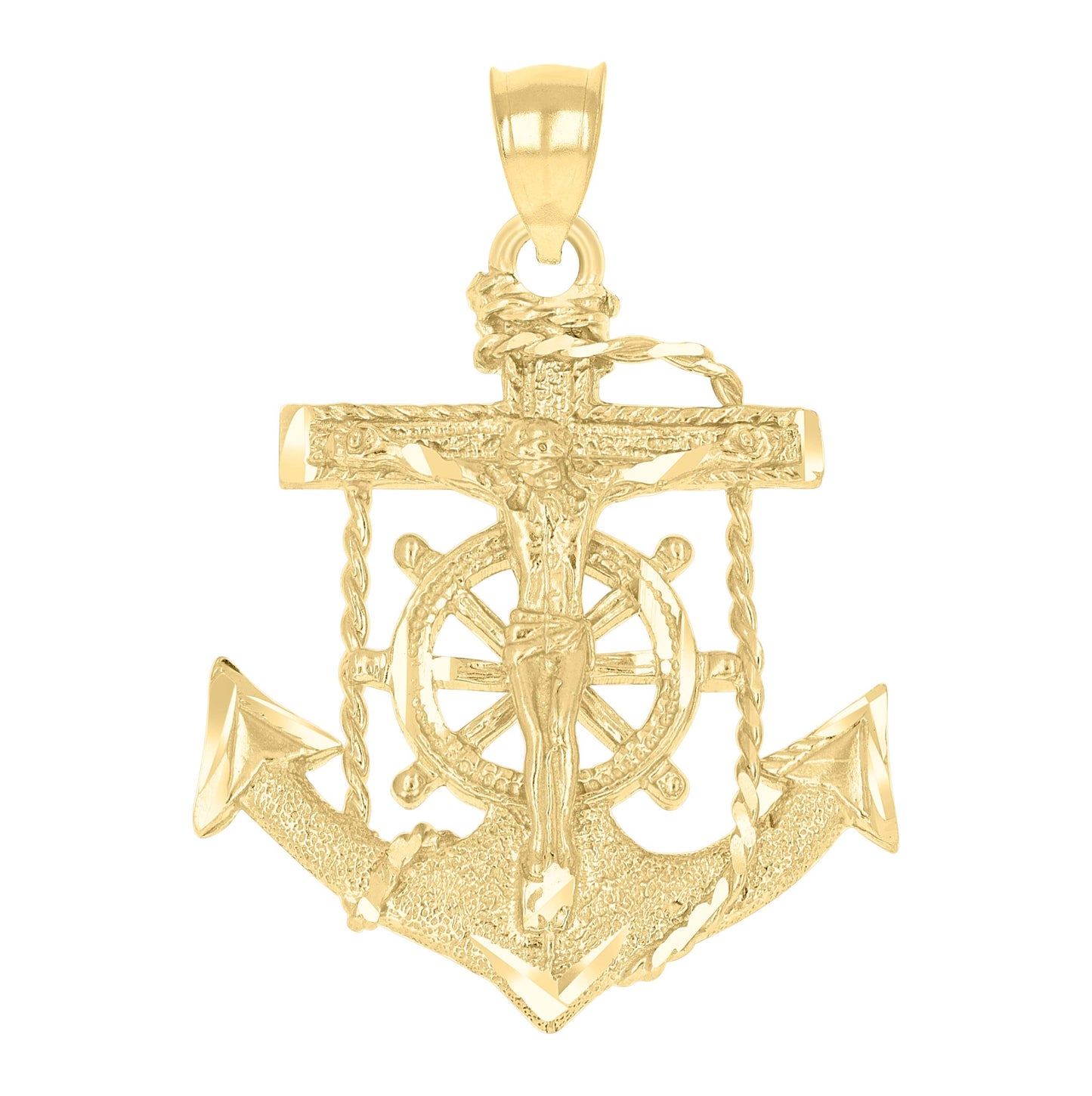 10K Yellow Gold Diamond-Cut Womens Anchor Cross Crucifix Charm Pendant