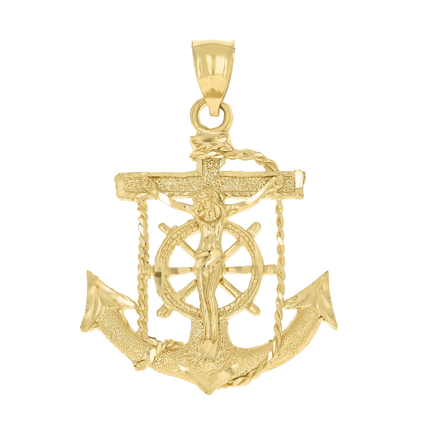 10K Yellow Gold Diamond-Cut Womens Anchor Cross Crucifix Charm Pendant