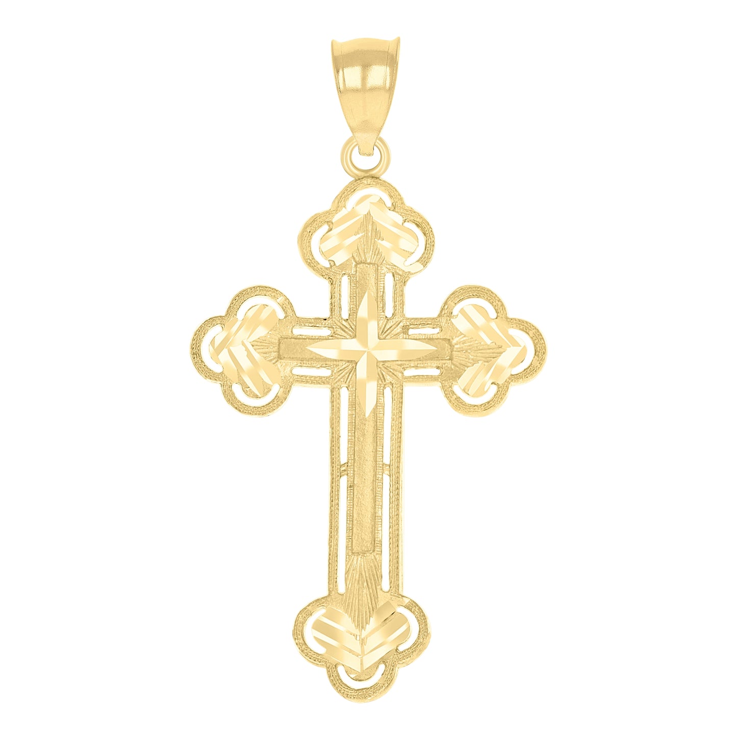 10K Yellow Gold Unisex Diamond-Cut Budded Cross Religious Charm Pendant