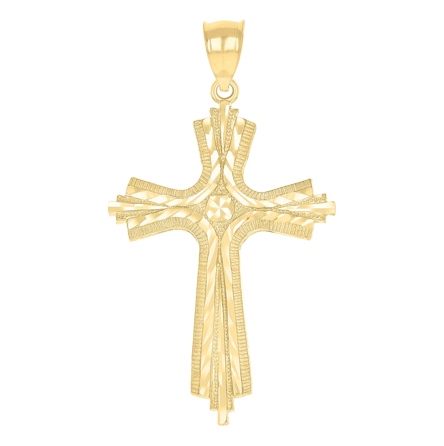 10K Yellow Gold Unisex Diamond-Cut Cross Religious Charm Pendant
