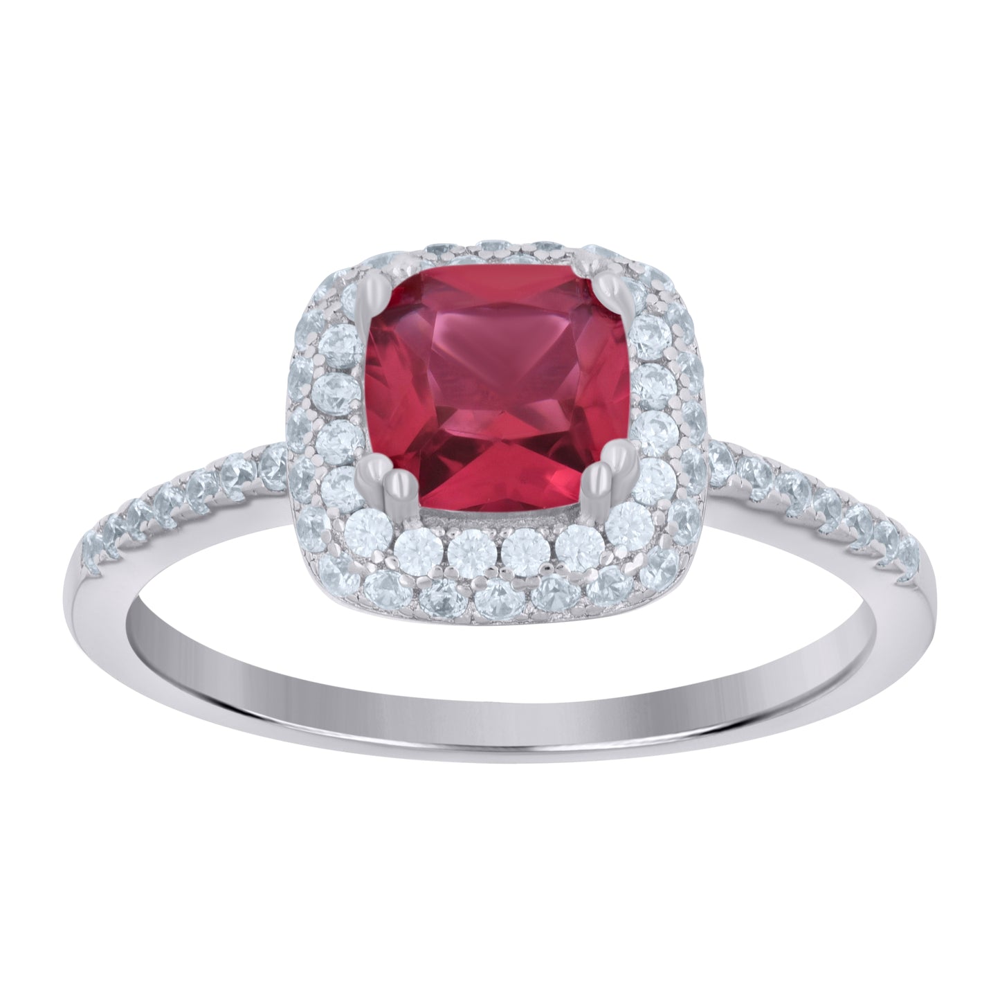 Sterling Silver Womens Red Cubic Zirconia Halo Bridal Anniversary Wedding Engagement Band Ring