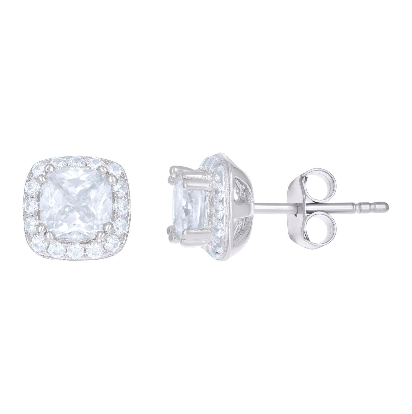 Sterling Silver Womens Cubic Zirconia Square Stud Earrings