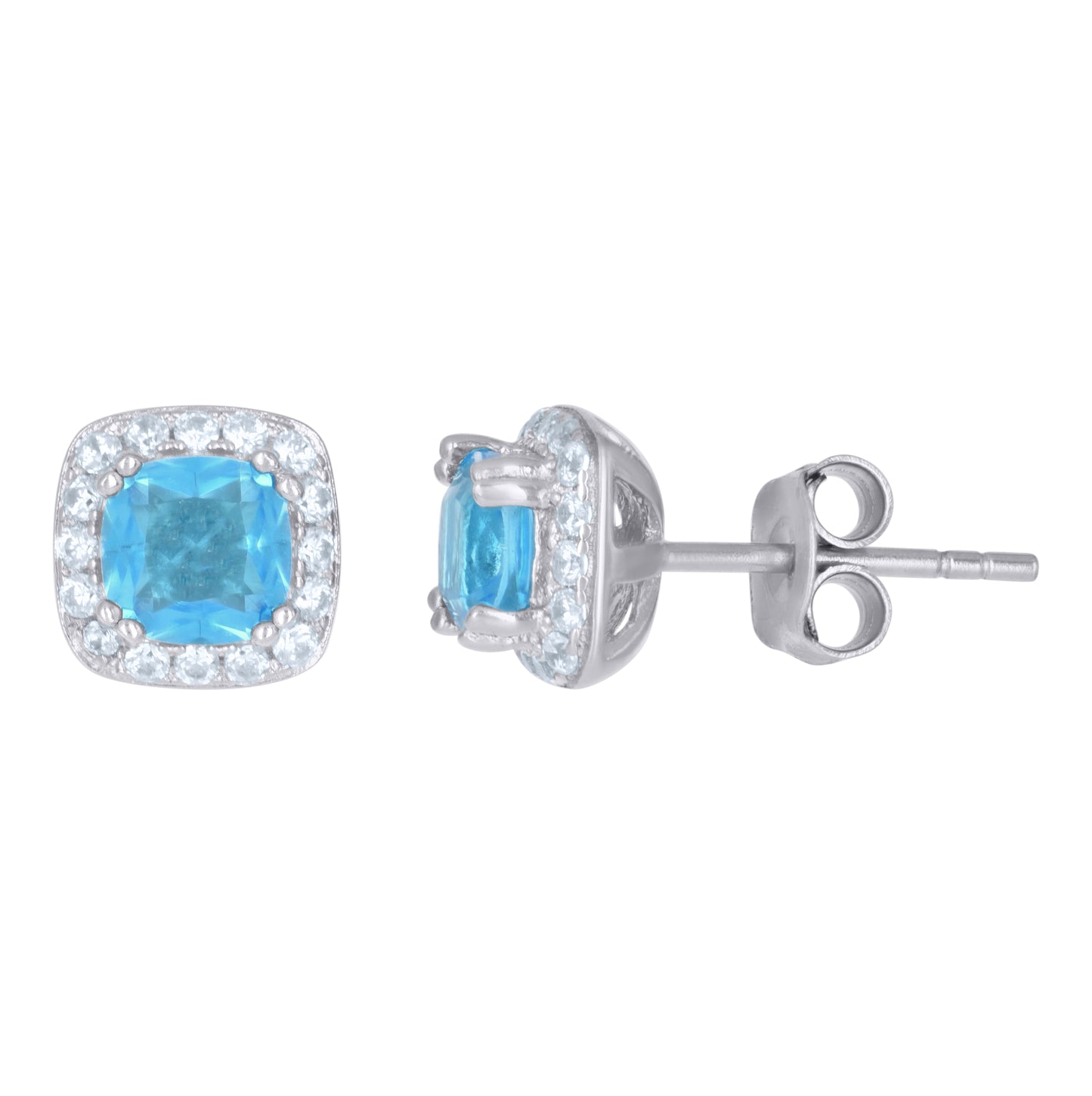 Sterling Silver Womens Cubic Zirconia Square Stud Earrings