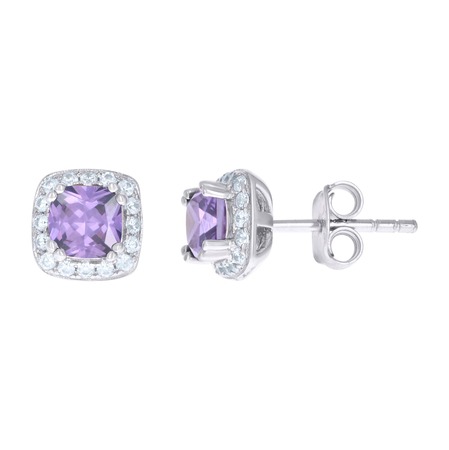 Sterling Silver Womens Cubic Zirconia Square Stud Earrings